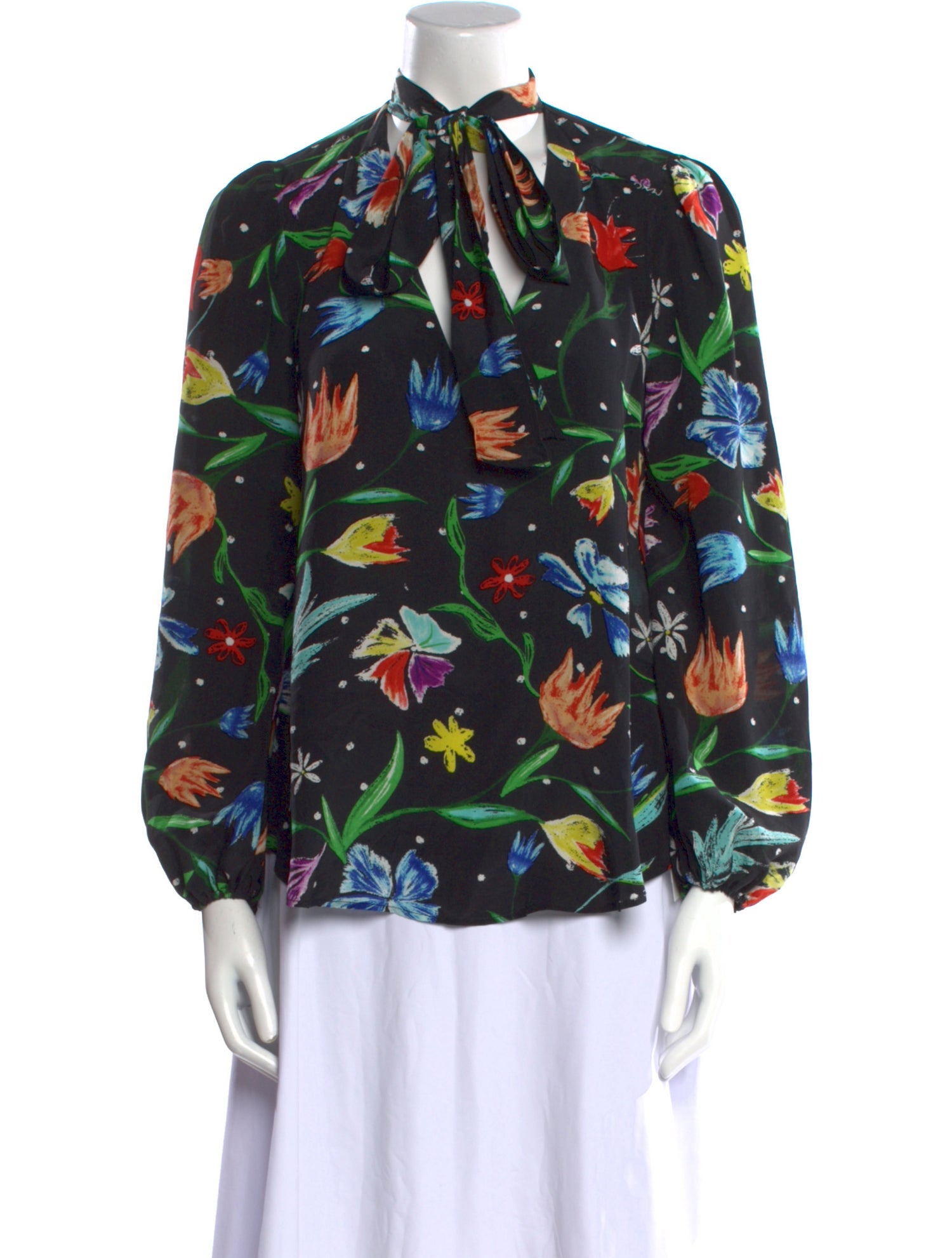 RIXO Silk Floral Print Blouse