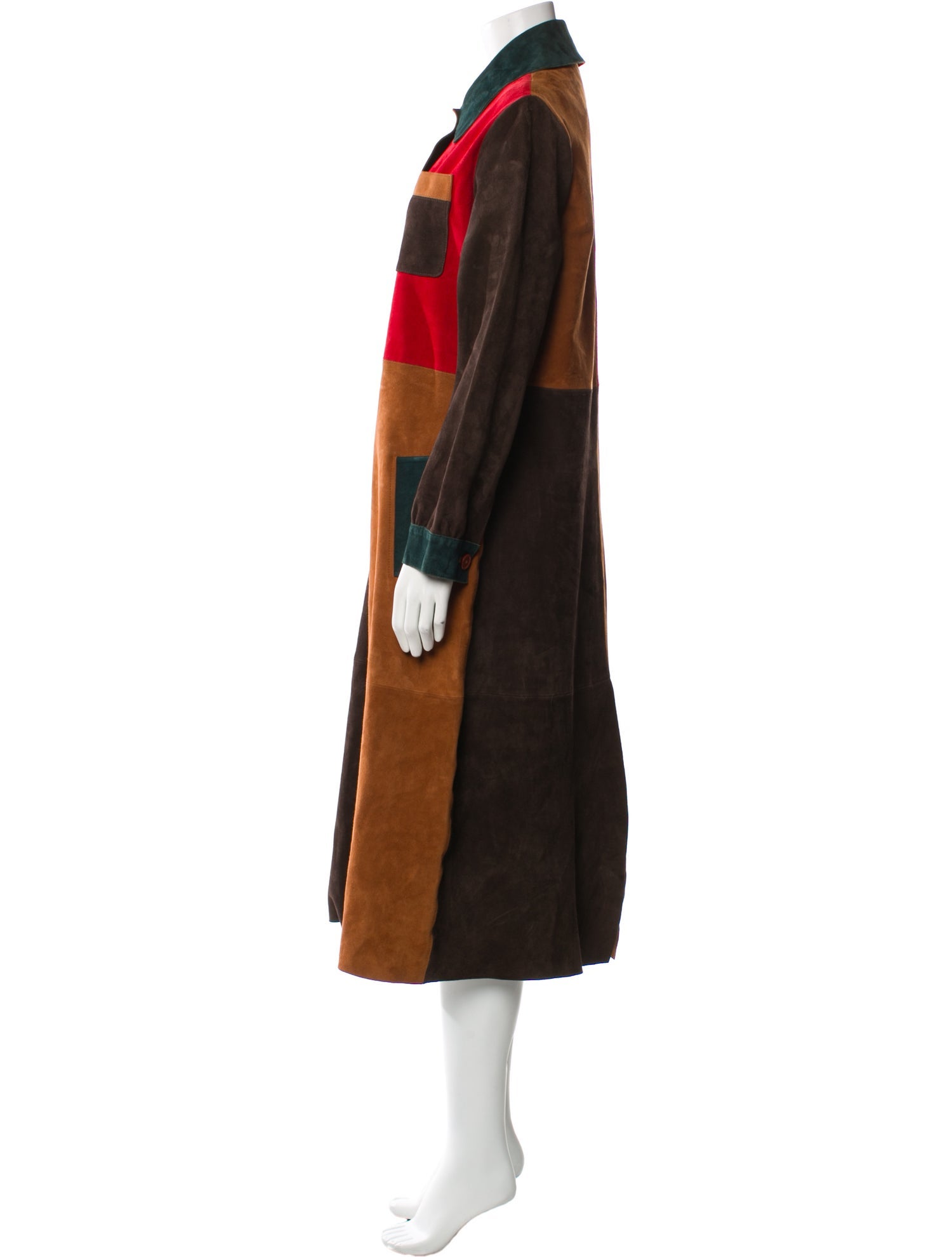 RIXO Leather Colorblock Pattern Trench Coat