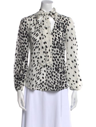 RIXO Silk Animal Print Button-Up Top