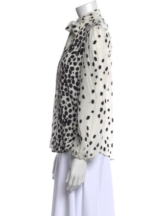 RIXO Silk Animal Print Button-Up Top