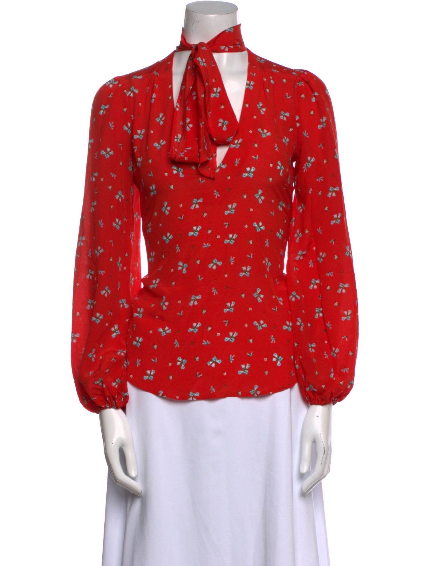 RIXO Silk Floral Print Blouse