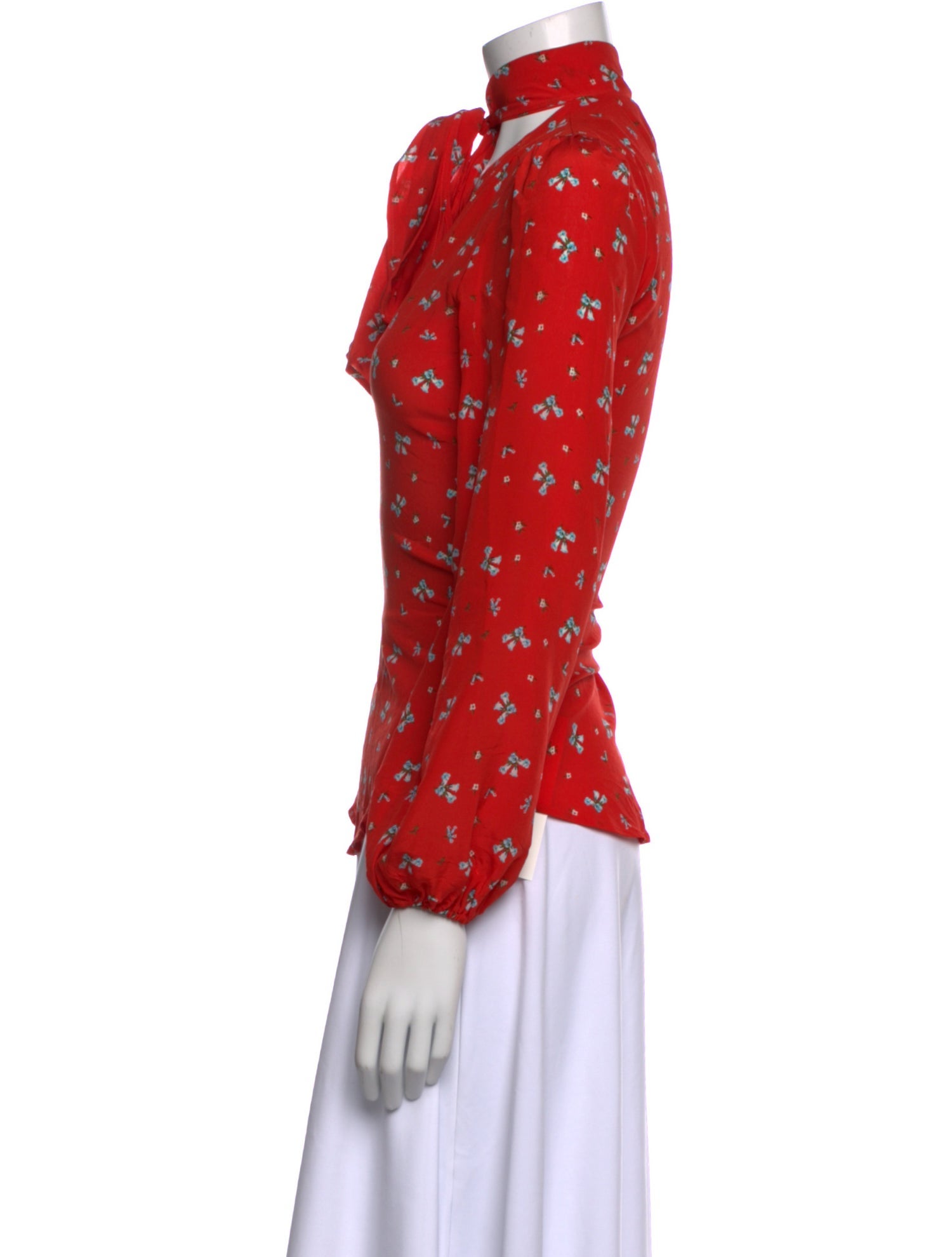 RIXO Silk Floral Print Blouse