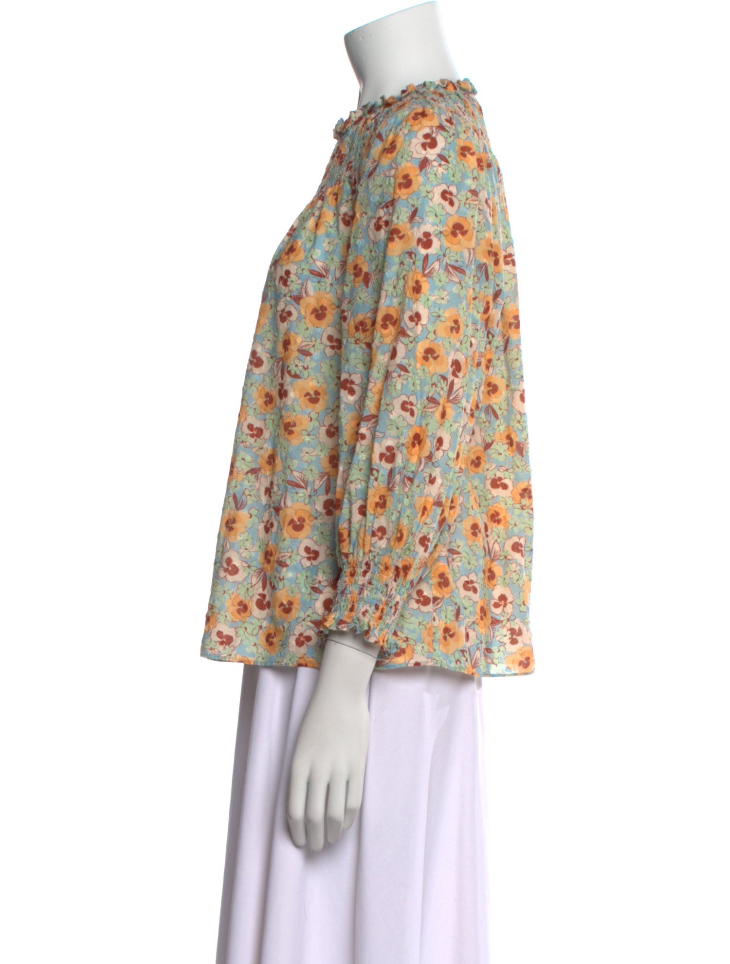 RIXO Floral Print Mock Neck Blouse