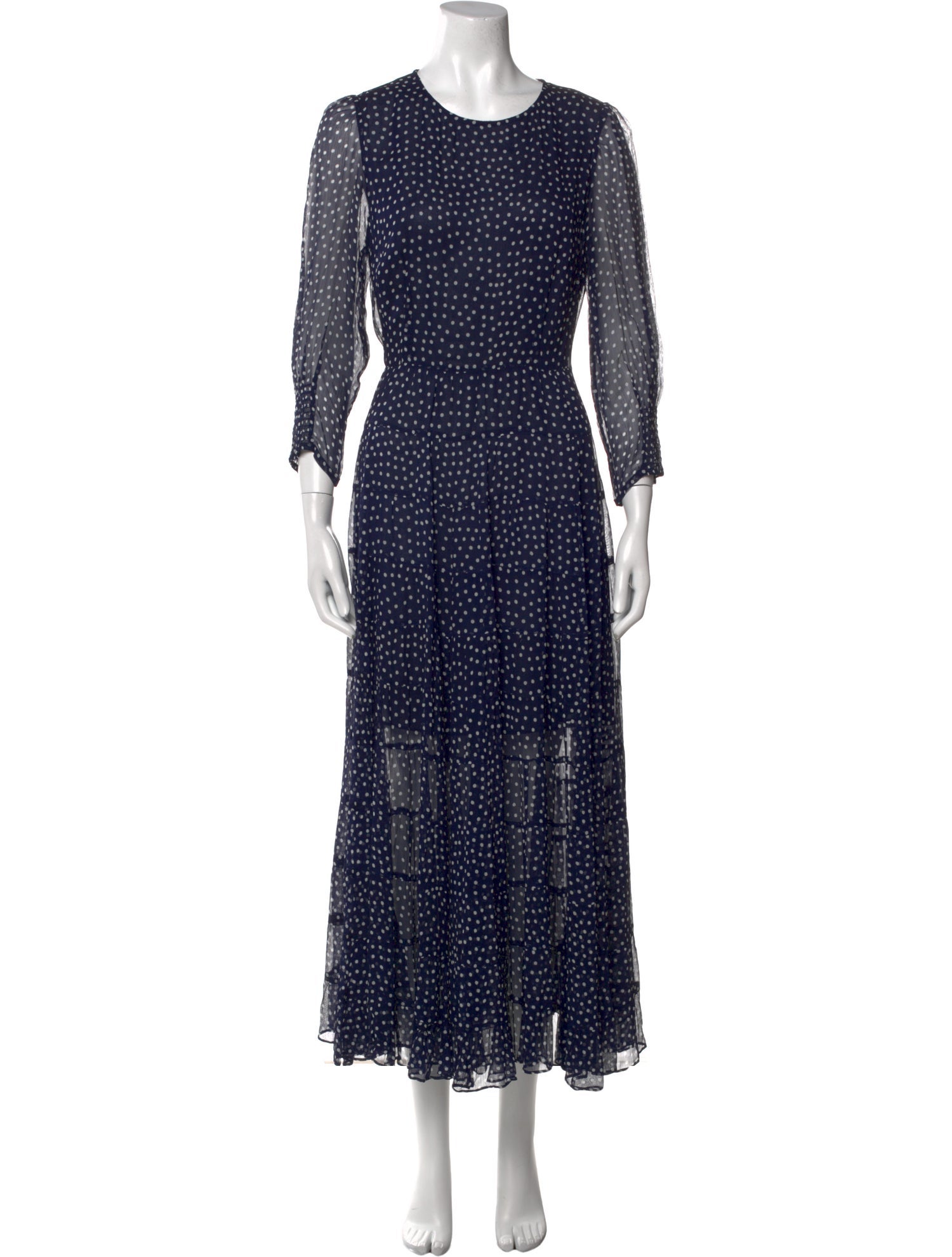 RIXO Polka Dot Print Long Dress