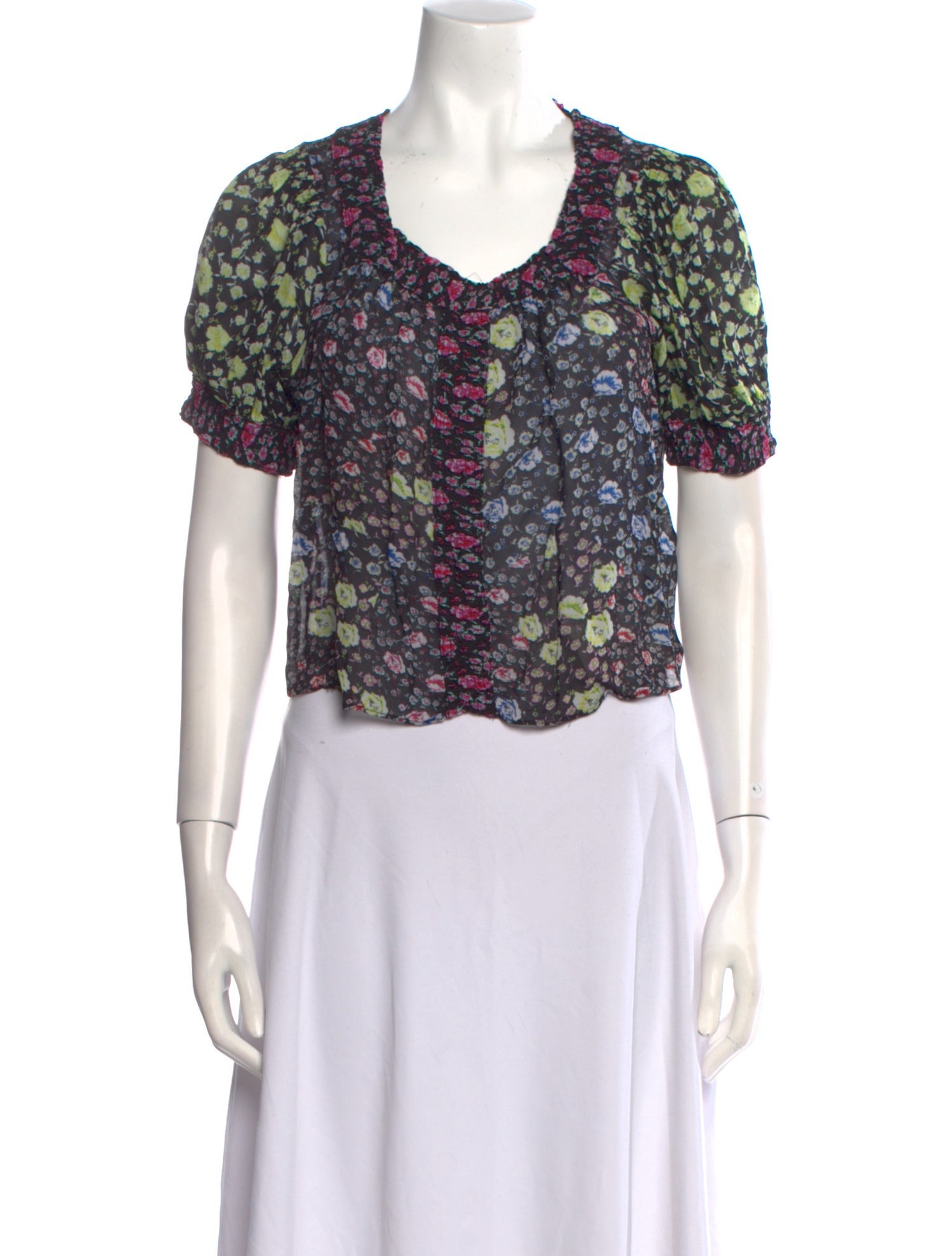 RIXO Floral Print Scoop Neck Crop Top