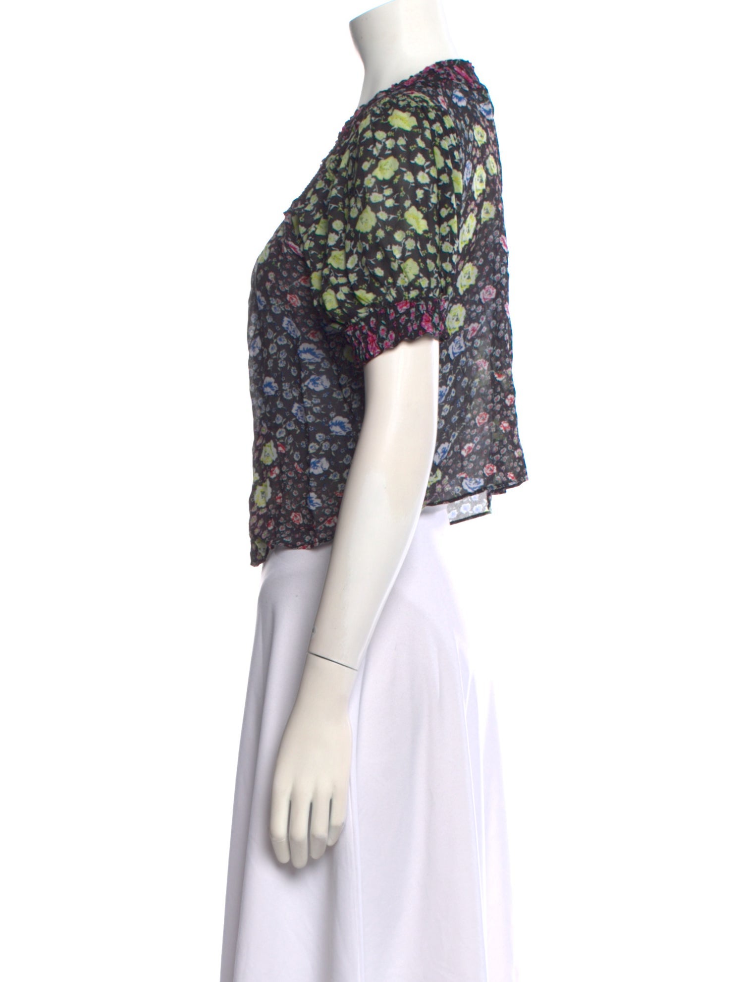 RIXO Floral Print Scoop Neck Crop Top