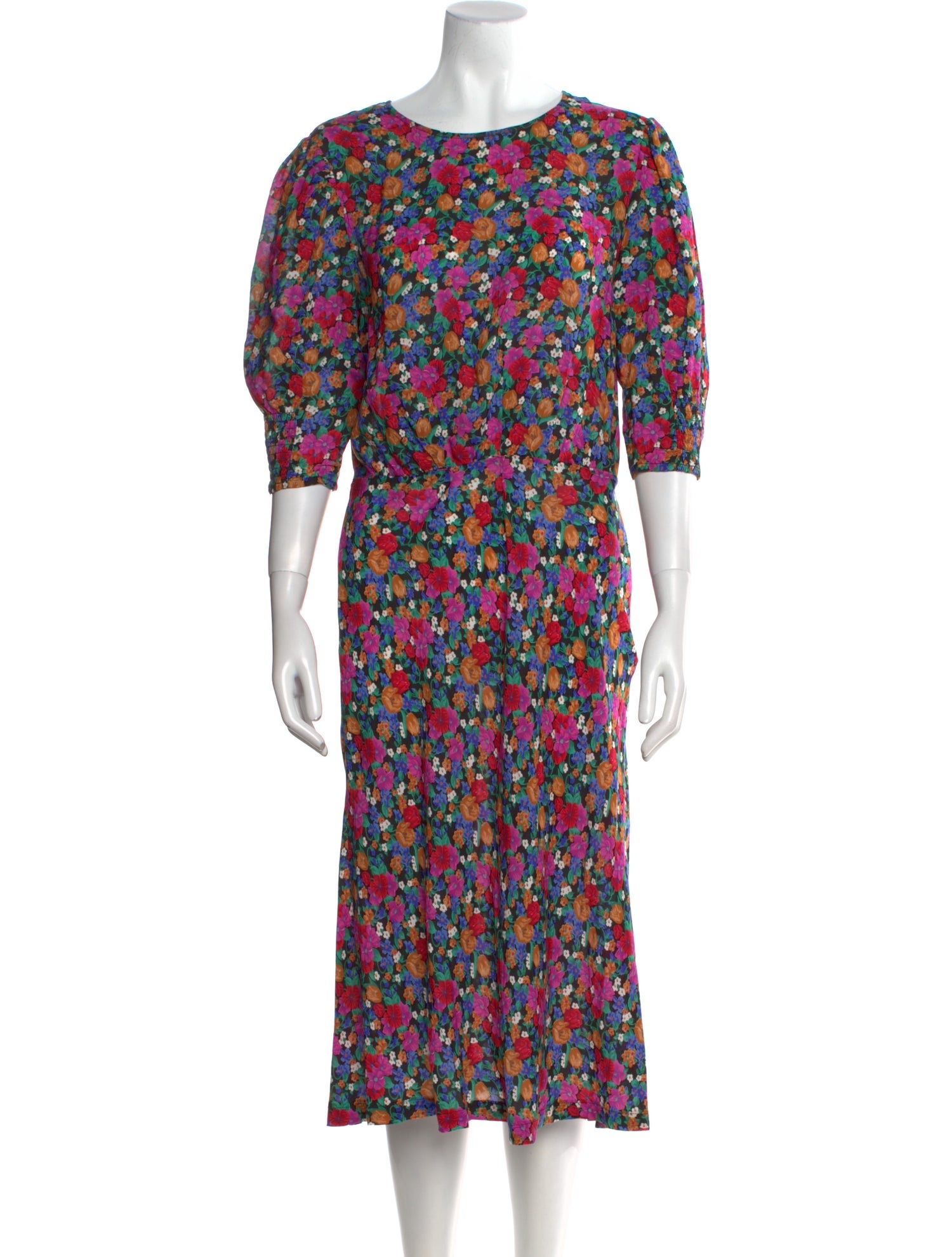 RIXO Floral Print Midi Length Dress