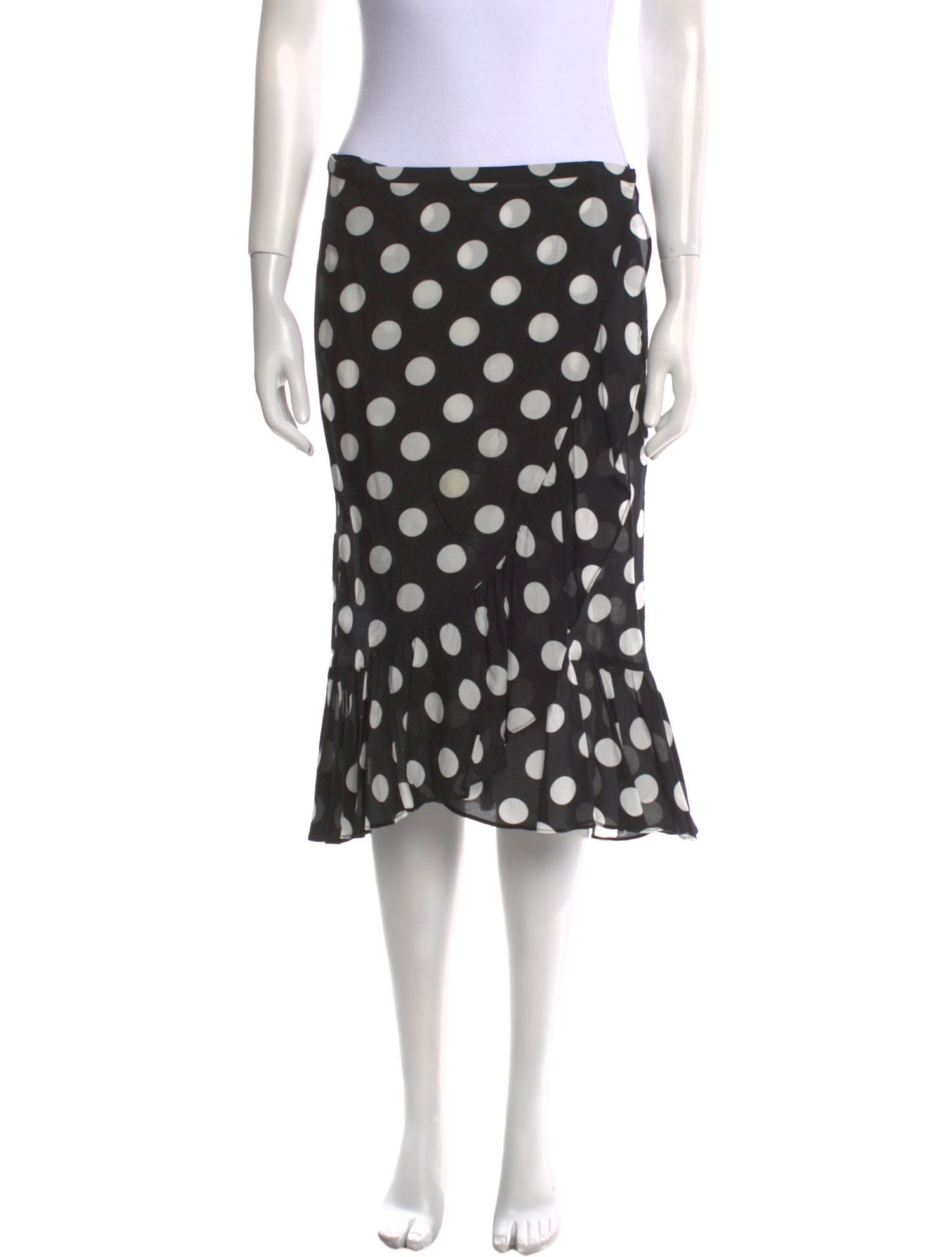RIXO Polka Dot Print Knee-Length Skirt