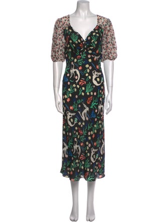RIXO Printed Long Dress