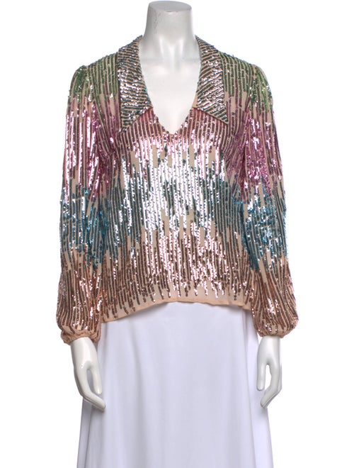 RIXO Printed V-Neck Blouse