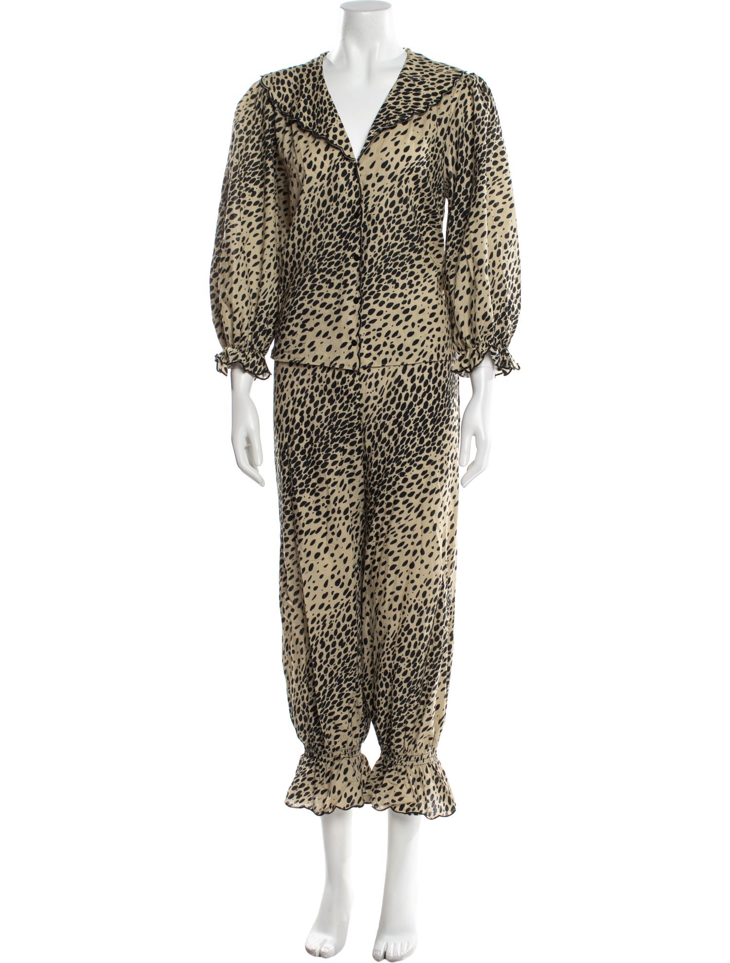 RIXO Polka Dot Print Scalloped Accent Pant Set