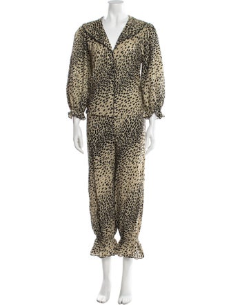 RIXO Polka Dot Print Scalloped Accent Pant Set