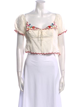 RIXO Floral Print Scoop Neck Crop Top