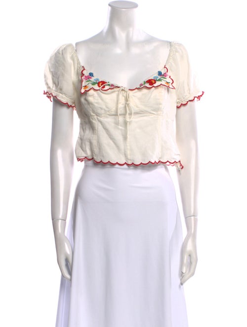 RIXO Floral Print Scoop Neck Crop Top