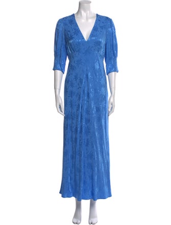 RIXO V-Neck Long Dress