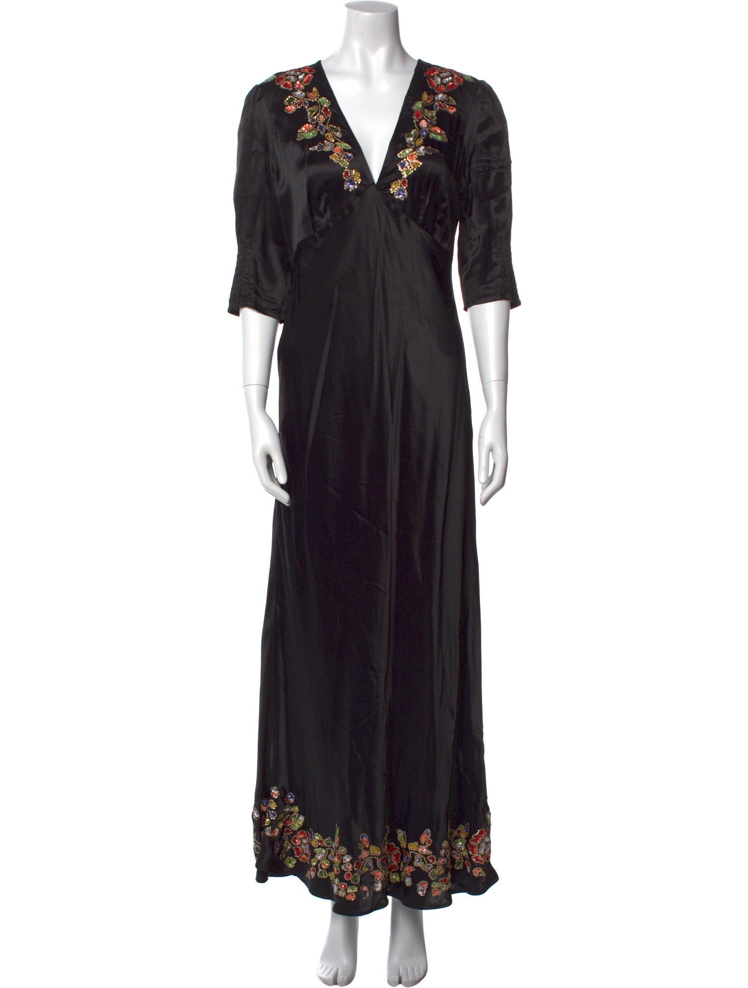 RIXO V-Neck Long Dress