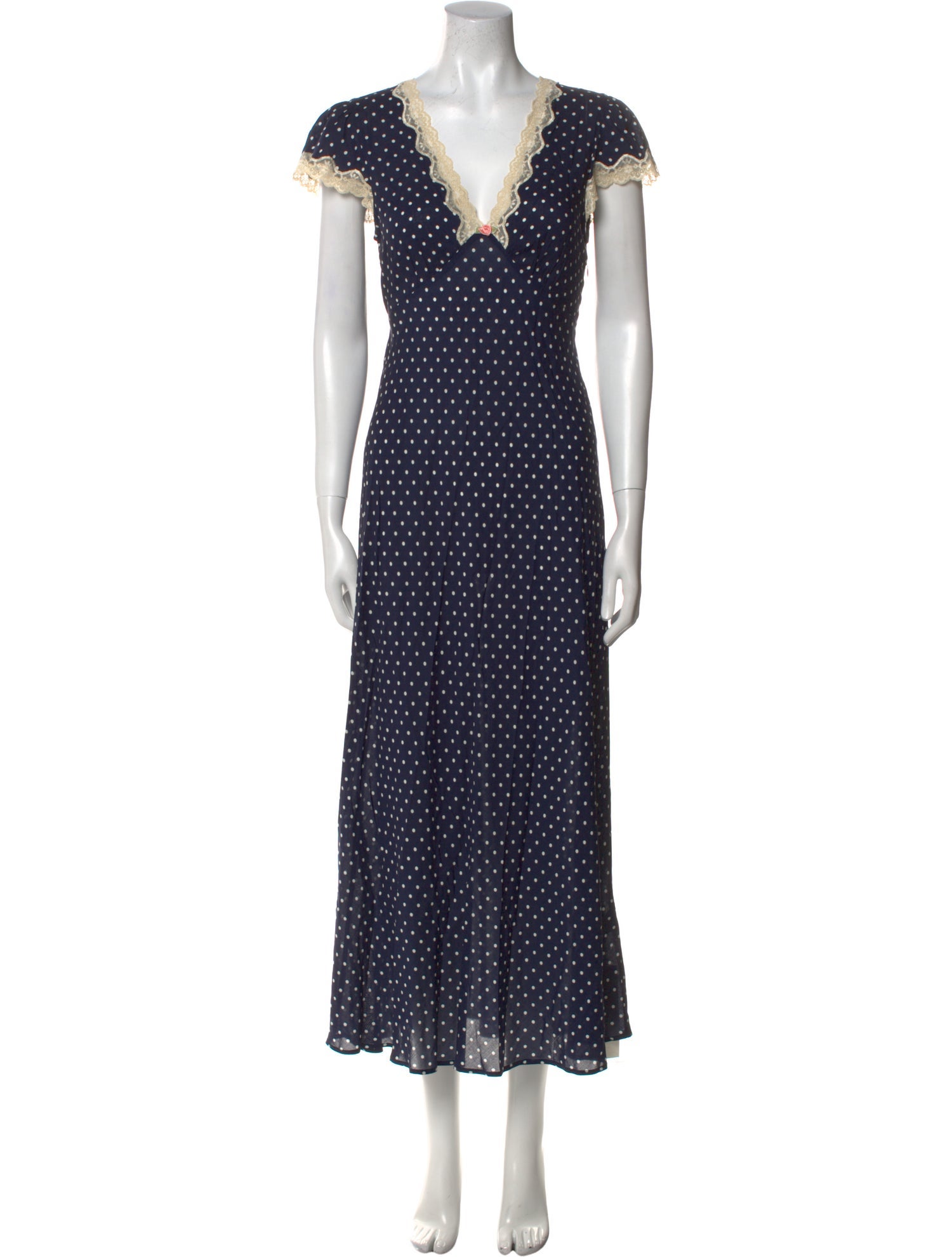 RIXO Polka Dot Print Knee-Length Dress