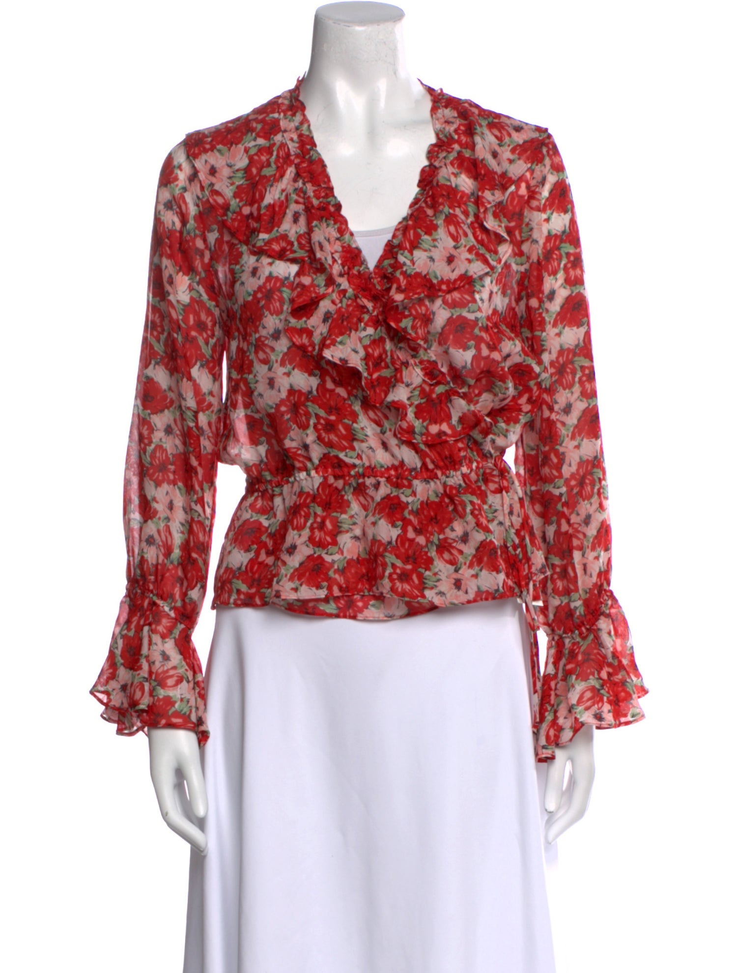 RIXO Silk Floral Print Blouse