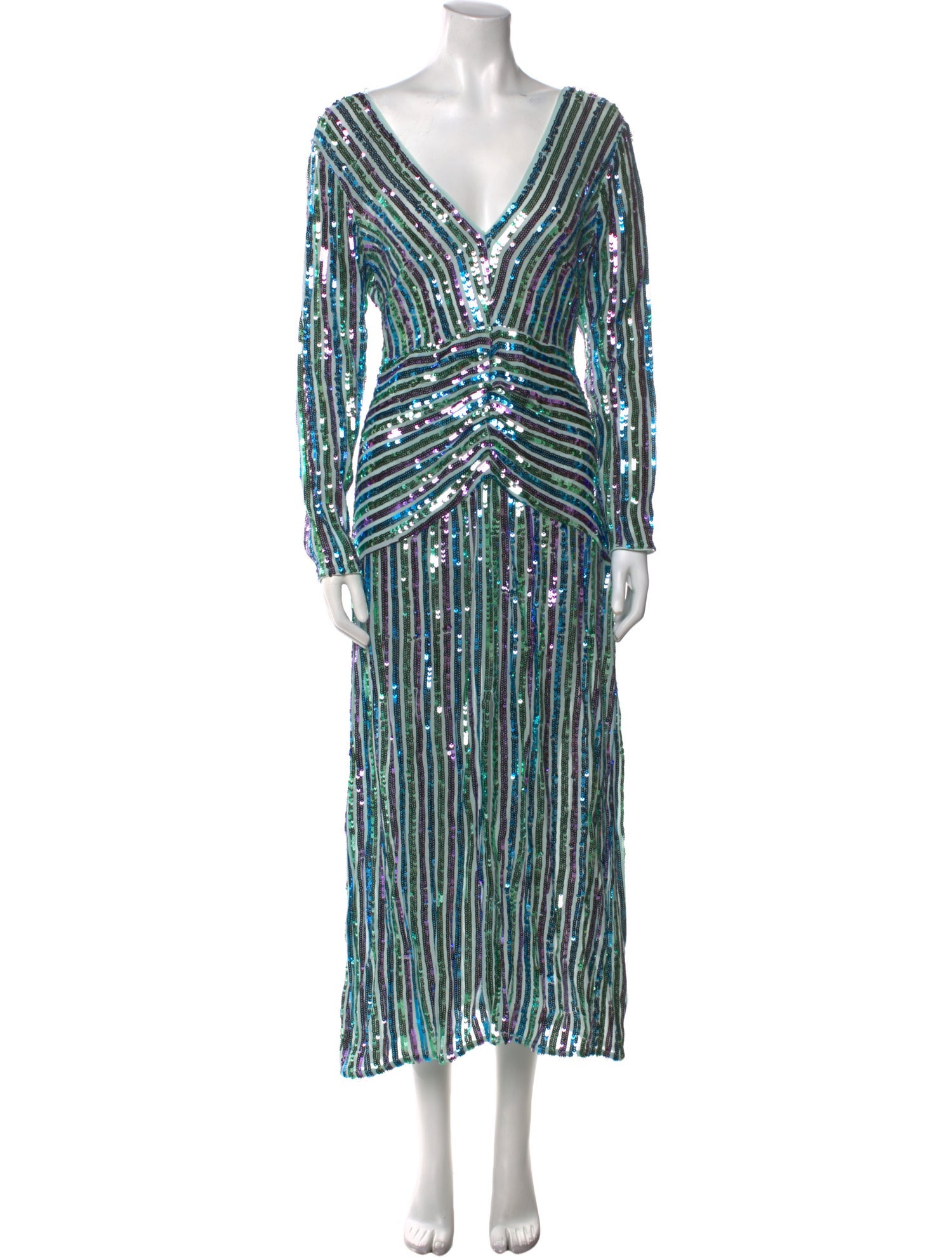 RIXO Striped Long Dress