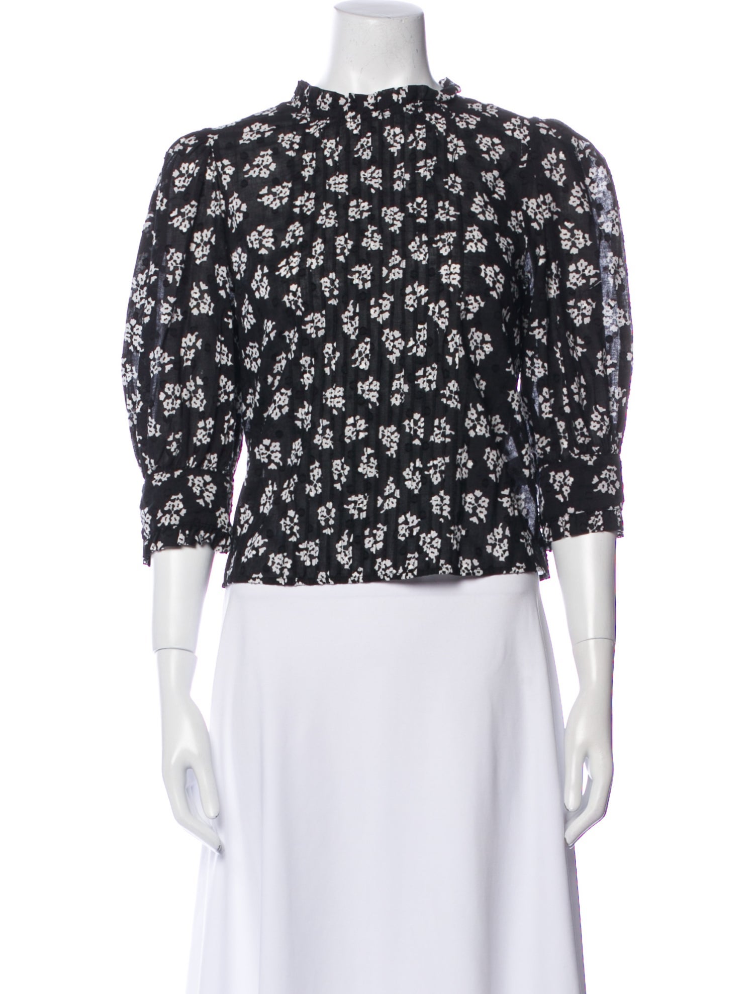 RIXO Floral Print Mock Neck Crop Top