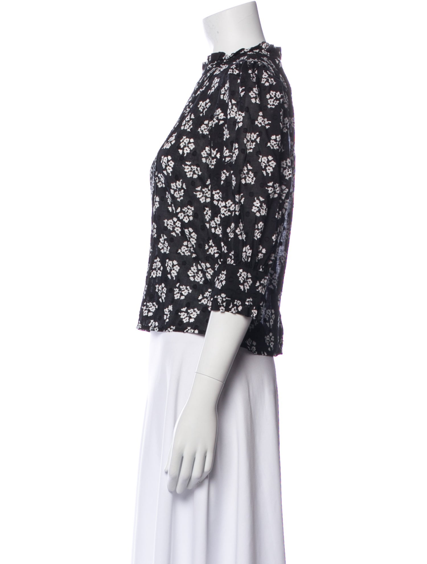 RIXO Floral Print Mock Neck Crop Top