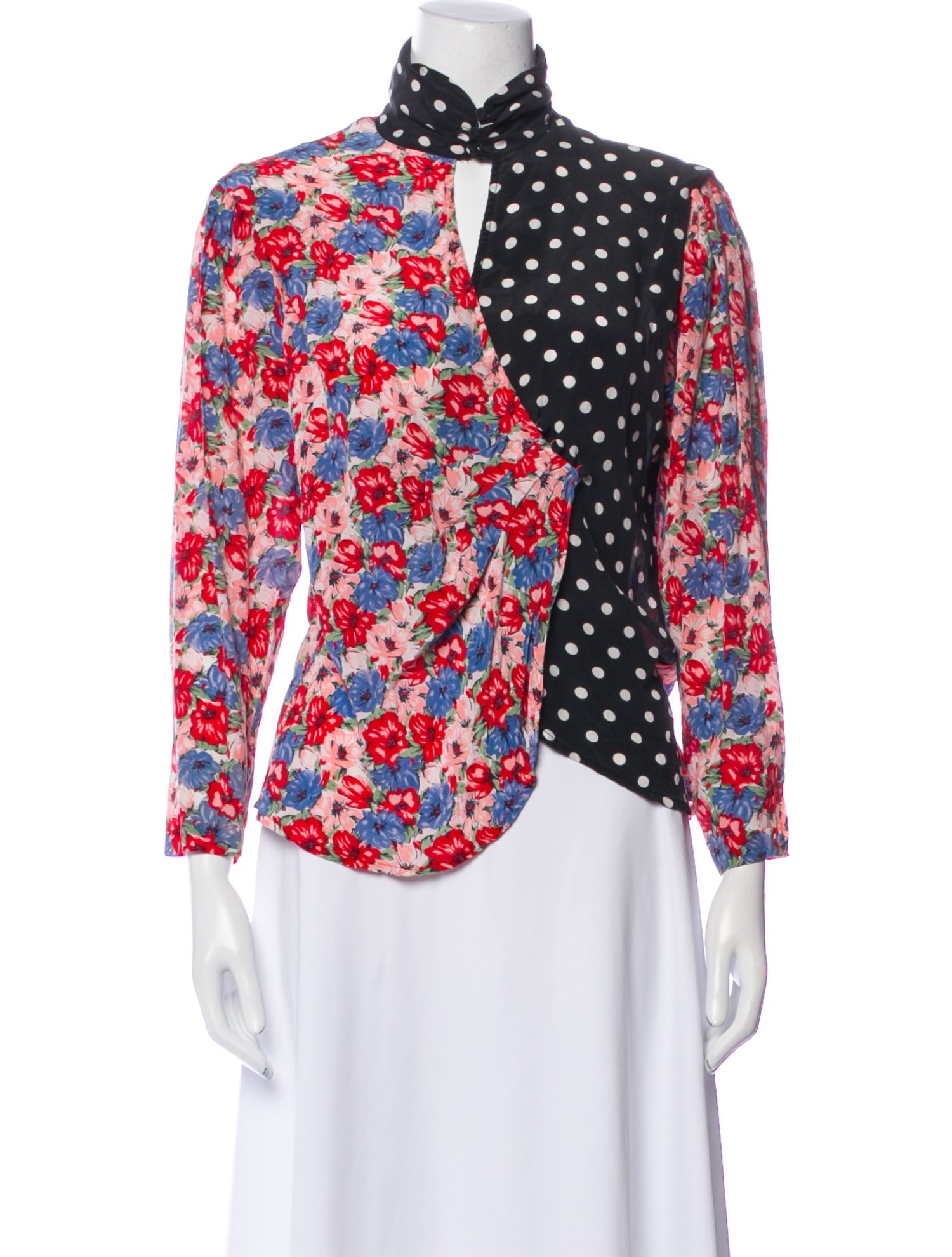 RIXO Silk Floral Print Button-Up Top