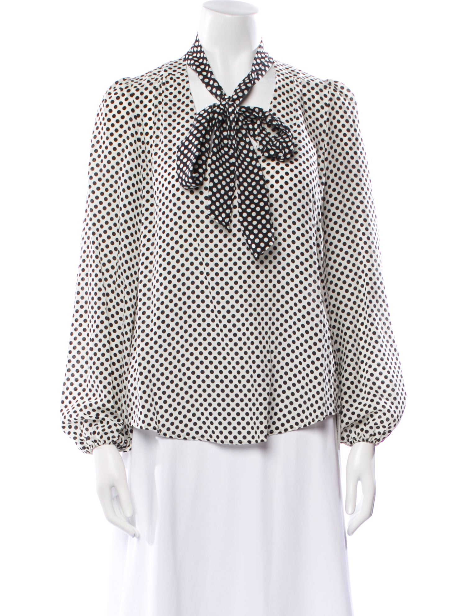 RIXO Silk Polka Dot Print Blouse