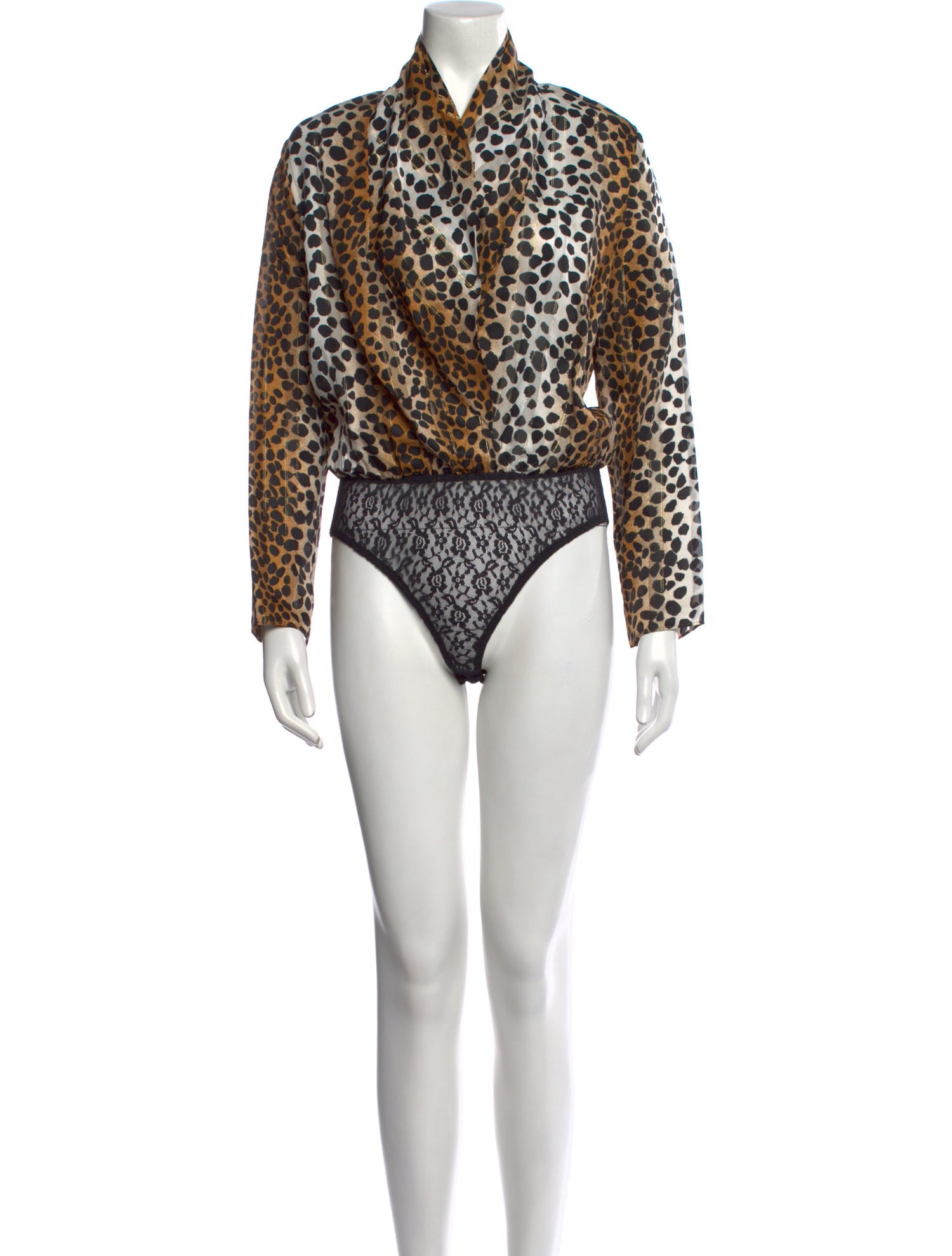 RIXO Animal Print Mock Neck Bodysuit