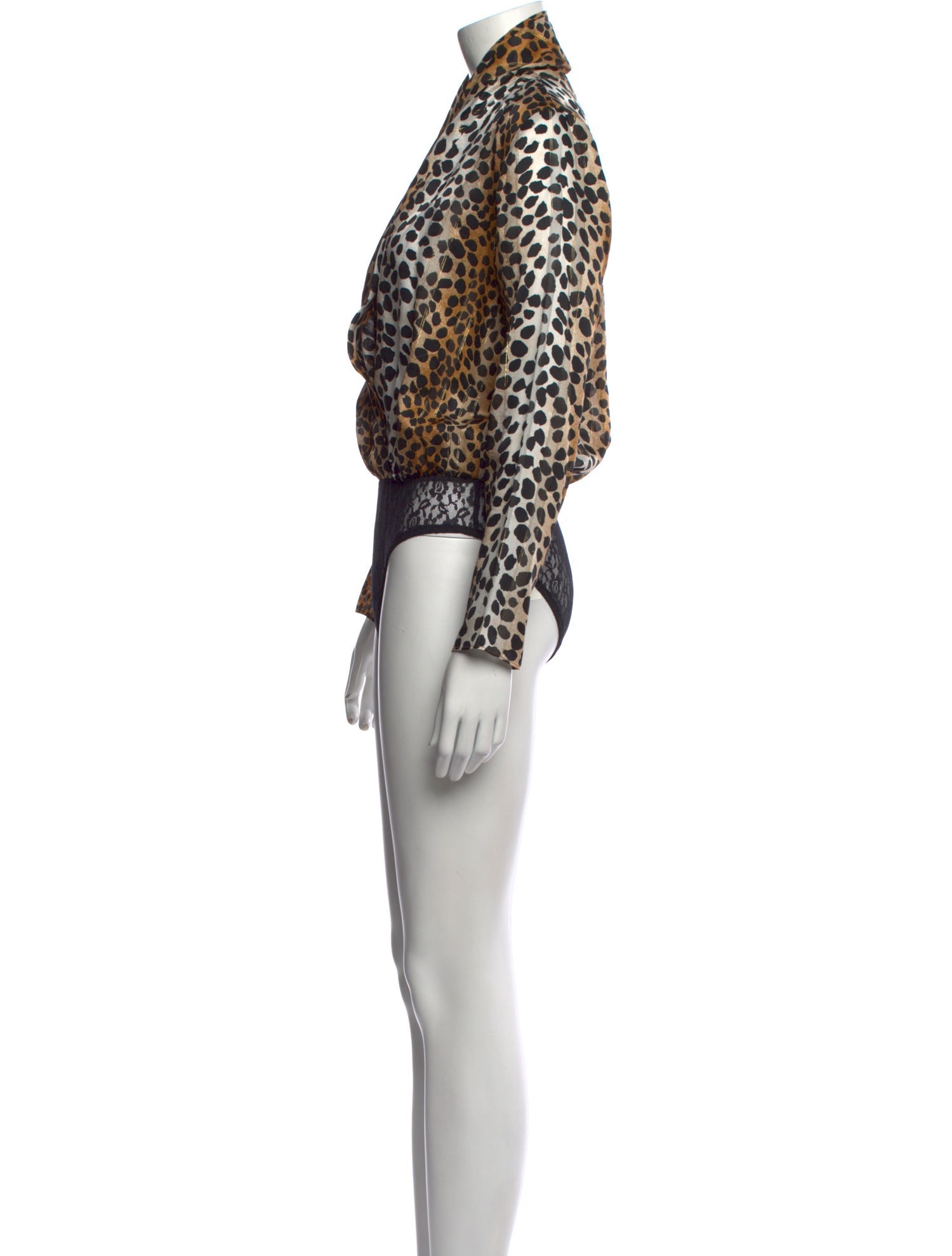 RIXO Animal Print Mock Neck Bodysuit