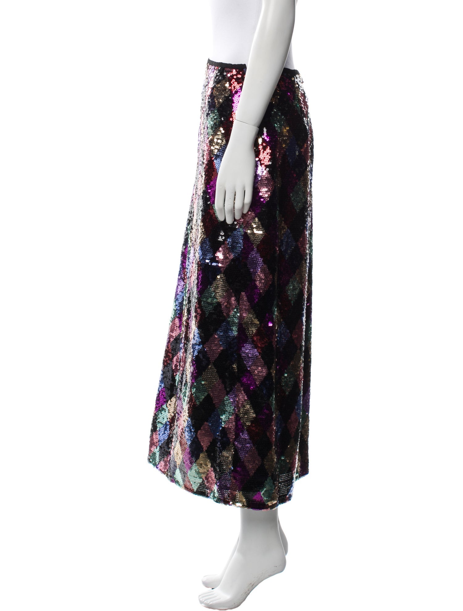 RIXO Colorblock Pattern Midi Length Skirt