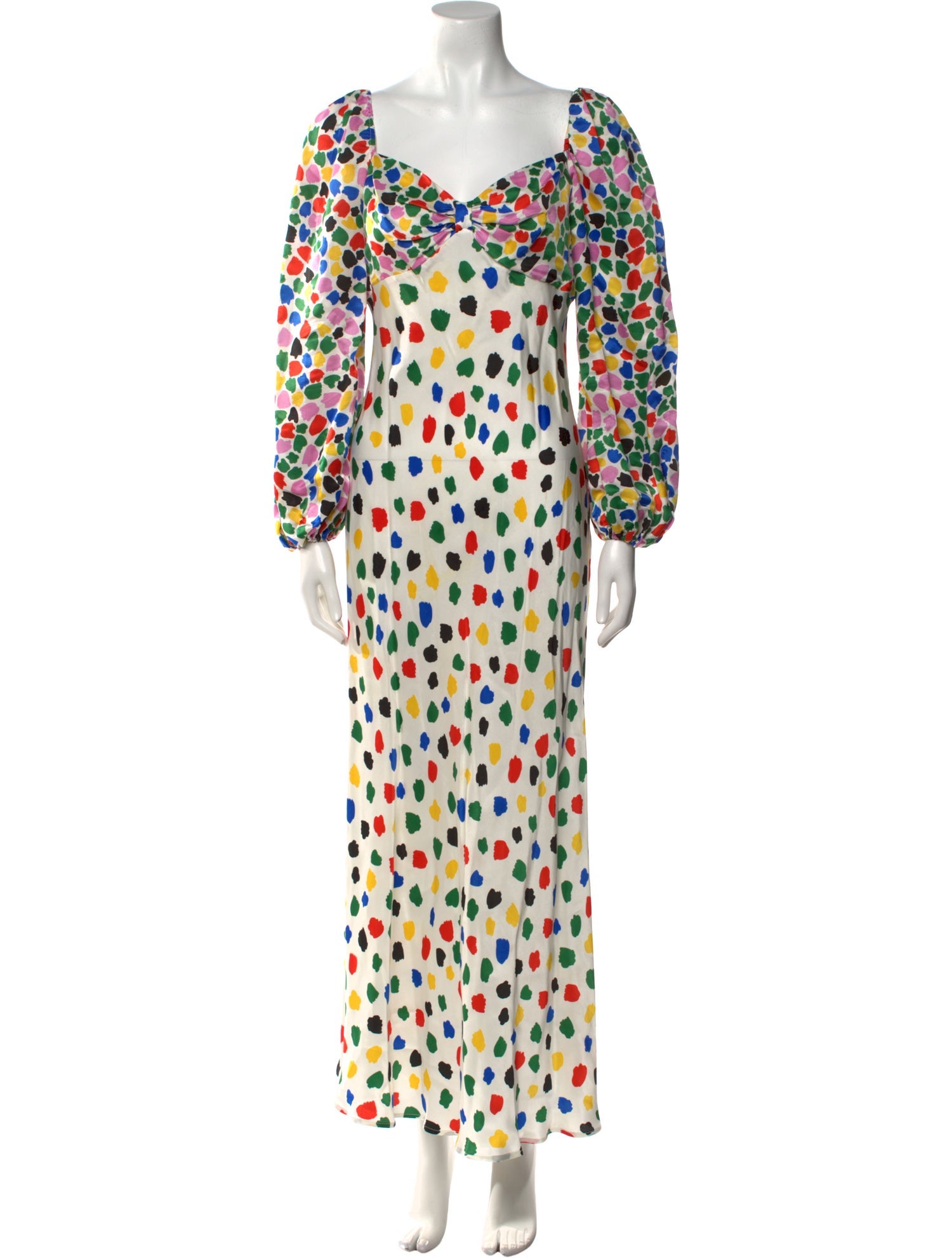 RIXO Polka Dot Print Long Dress