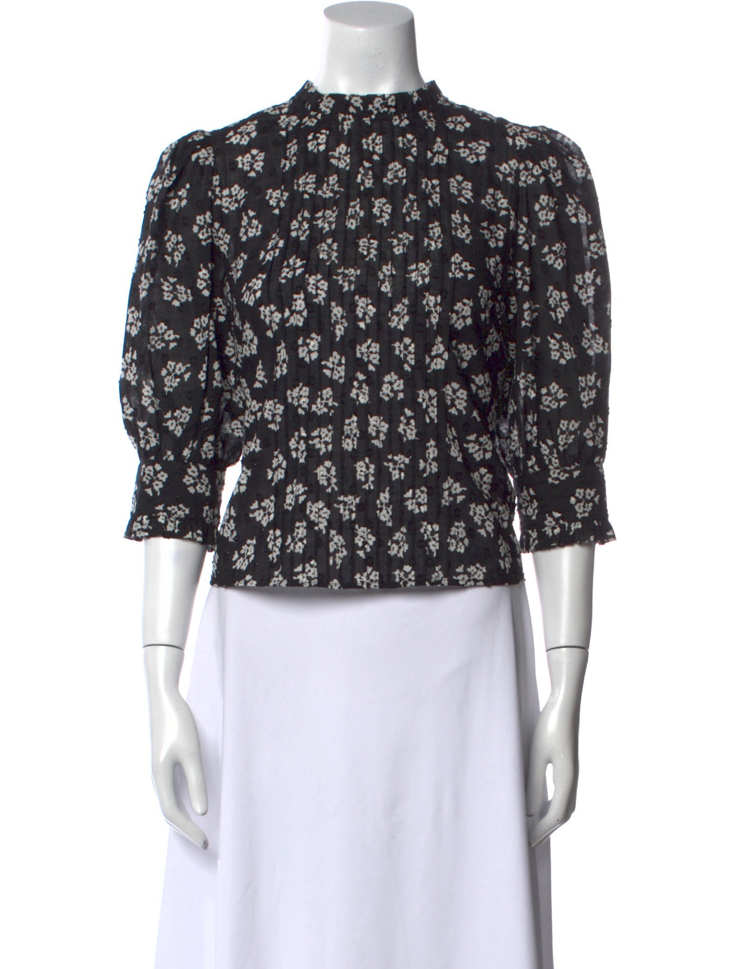 RIXO Floral Print Mock Neck Crop Top