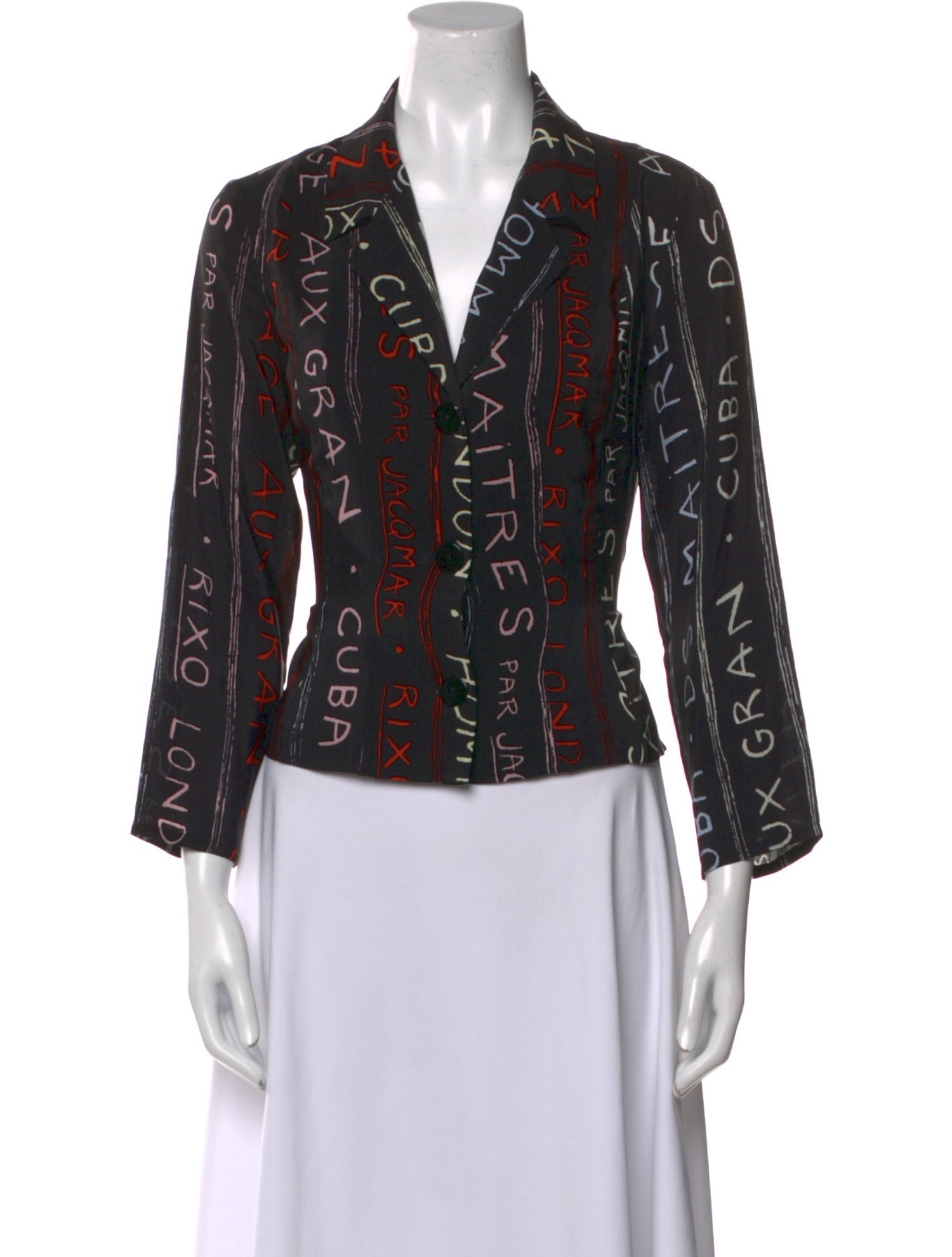 RIXO Silk Printed Button-Up Top