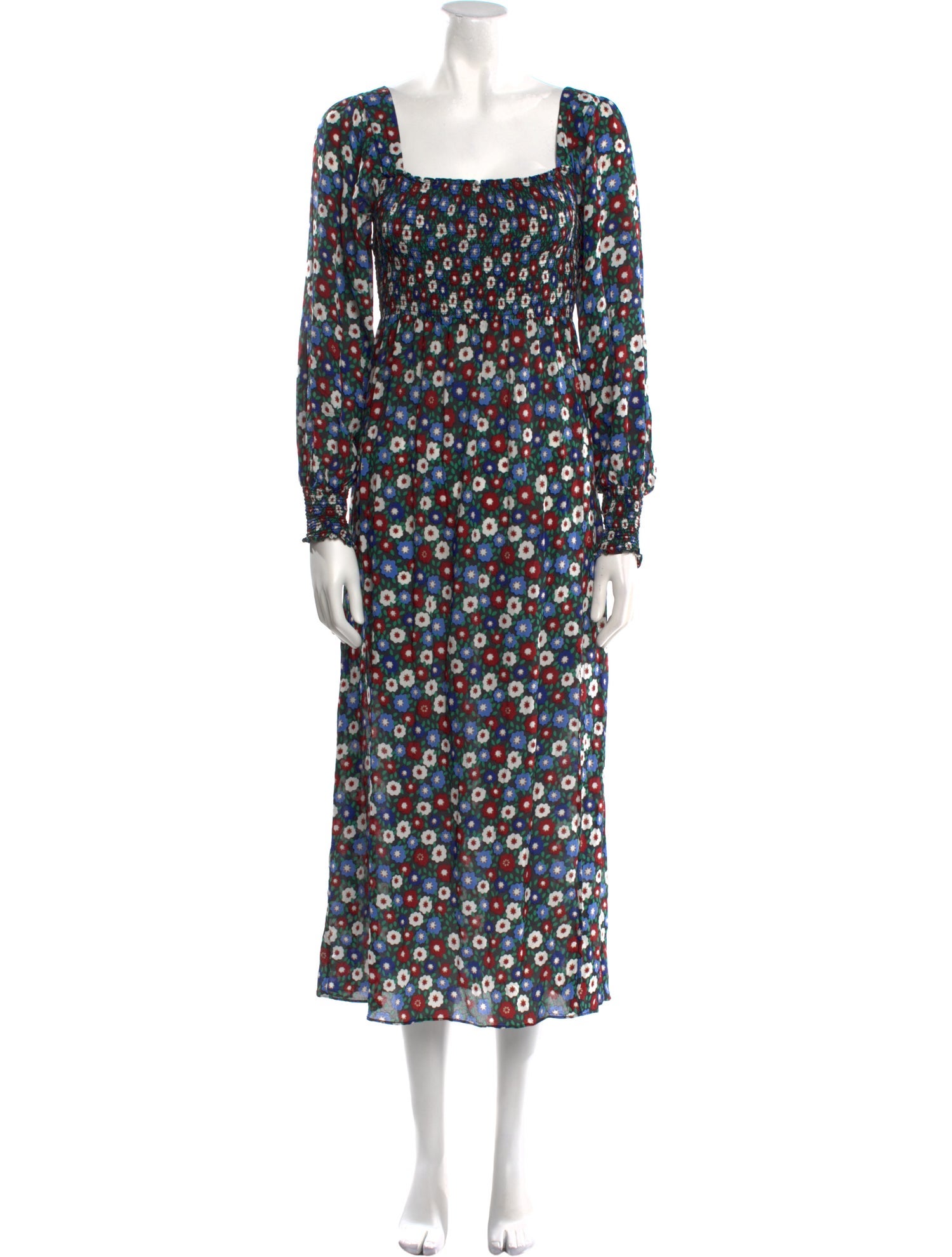 RIXO Floral Print Midi Length Dress