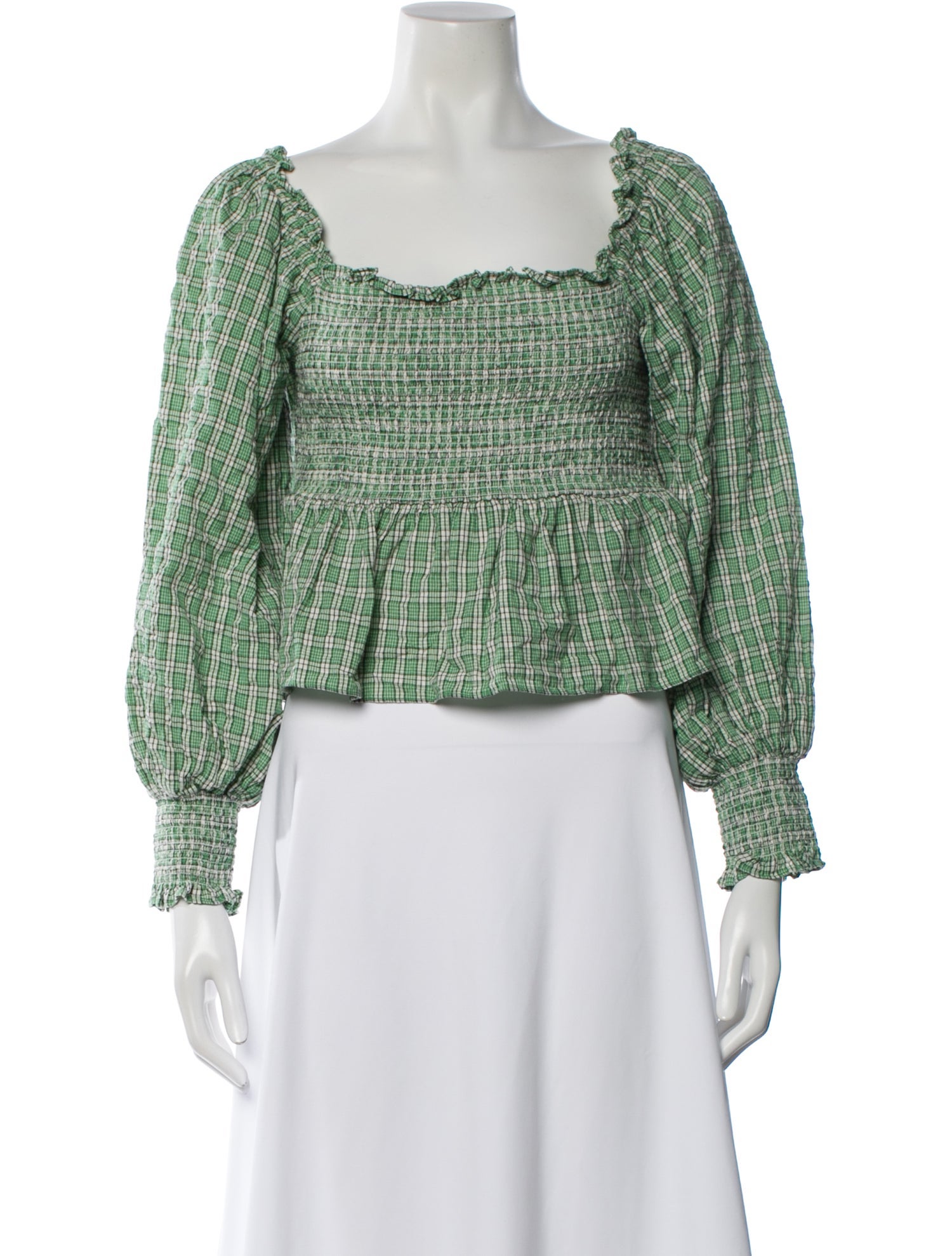 RIXO Plaid Print Square Neckline Blouse