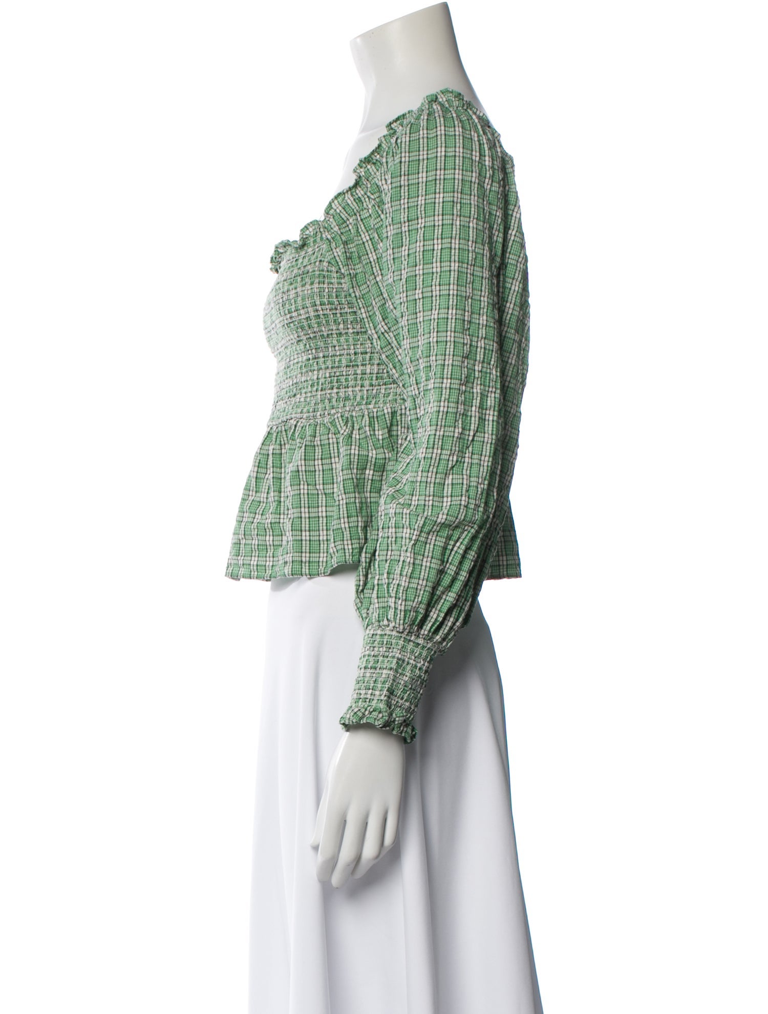 RIXO Plaid Print Square Neckline Blouse