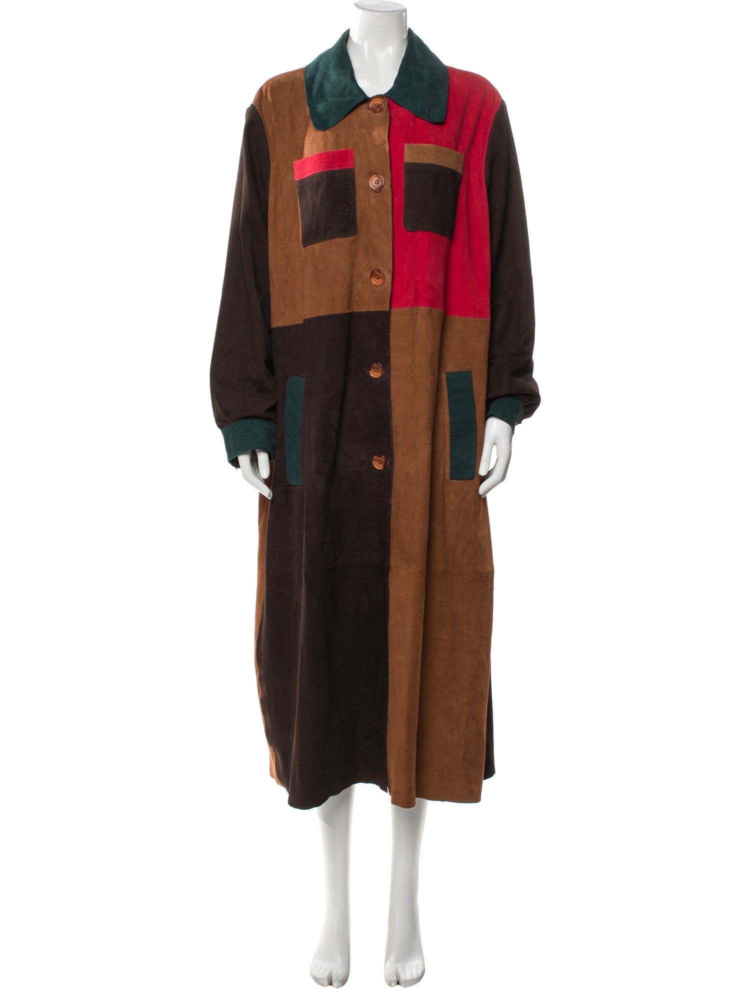 RIXO Leather Colorblock Pattern Trench Coat w/ Tags