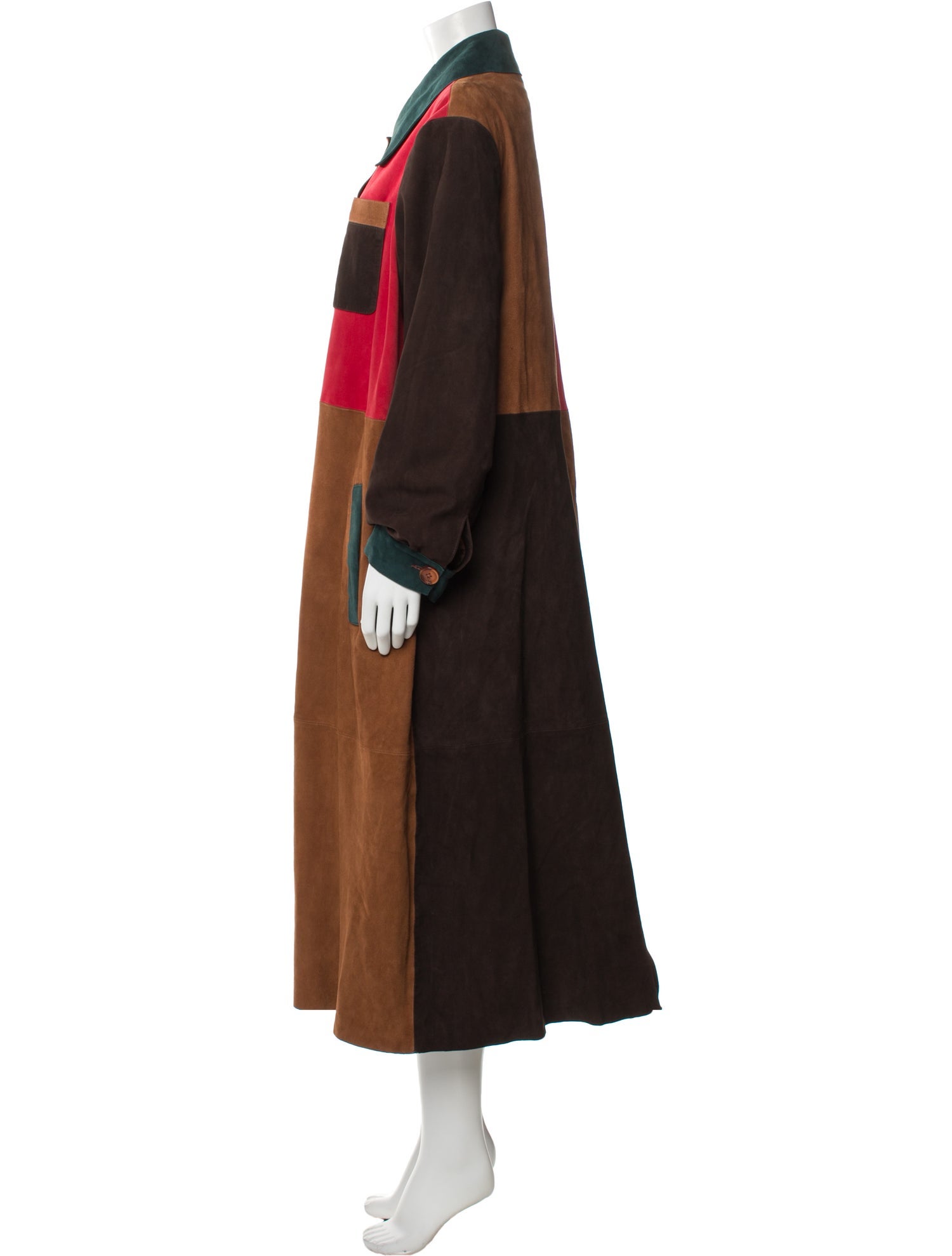 RIXO Leather Colorblock Pattern Trench Coat w/ Tags