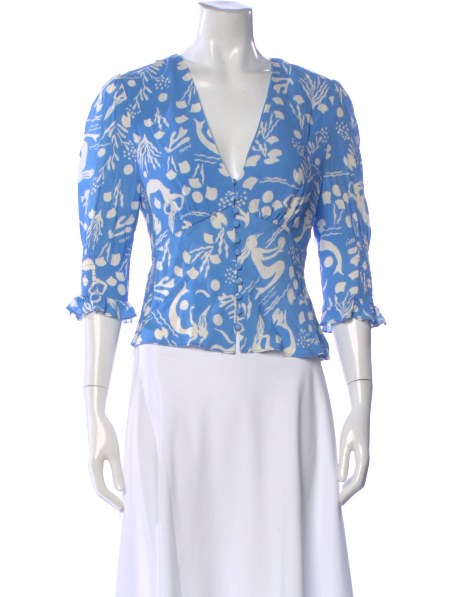 RIXO Printed V-Neck Blouse
