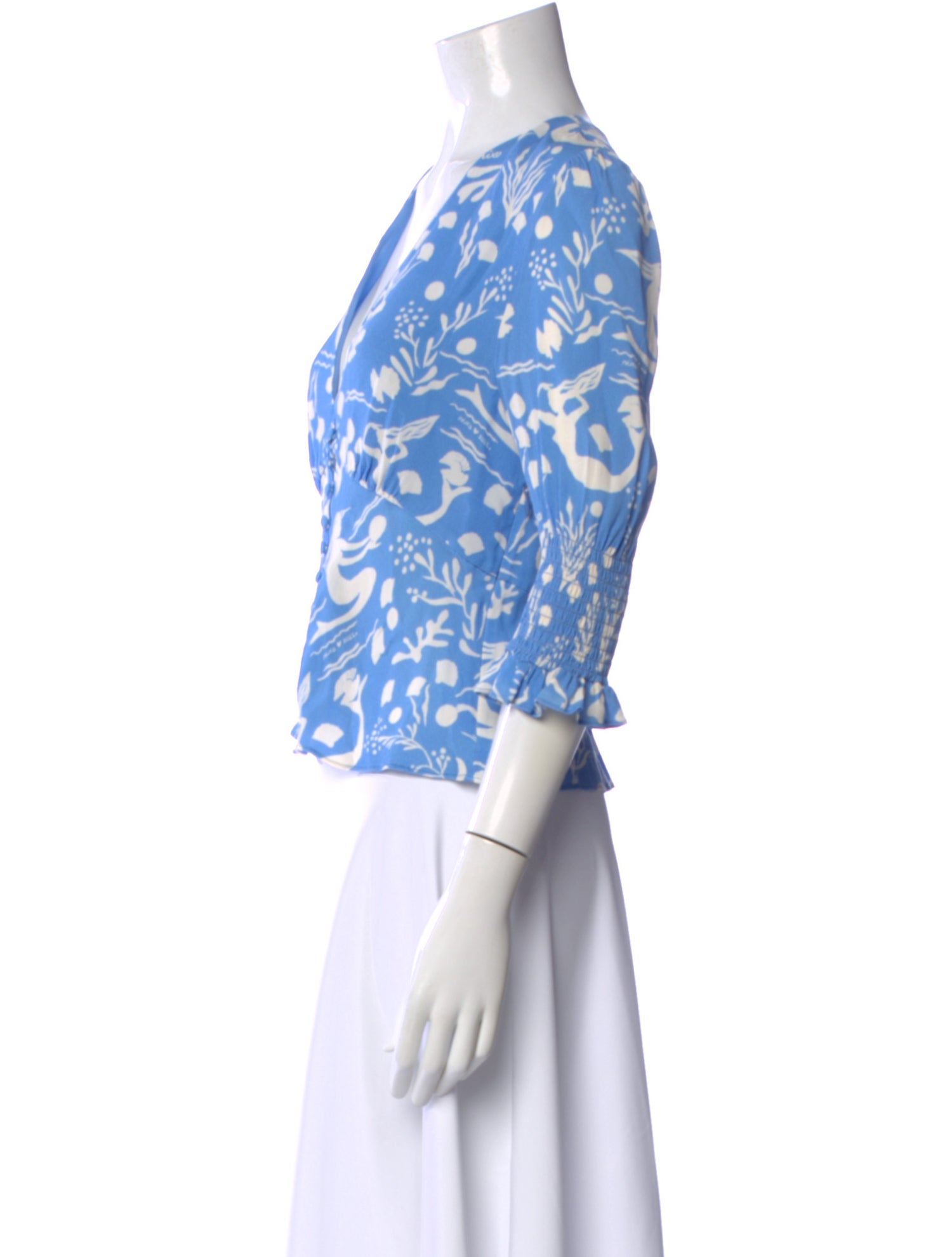 RIXO Printed V-Neck Blouse