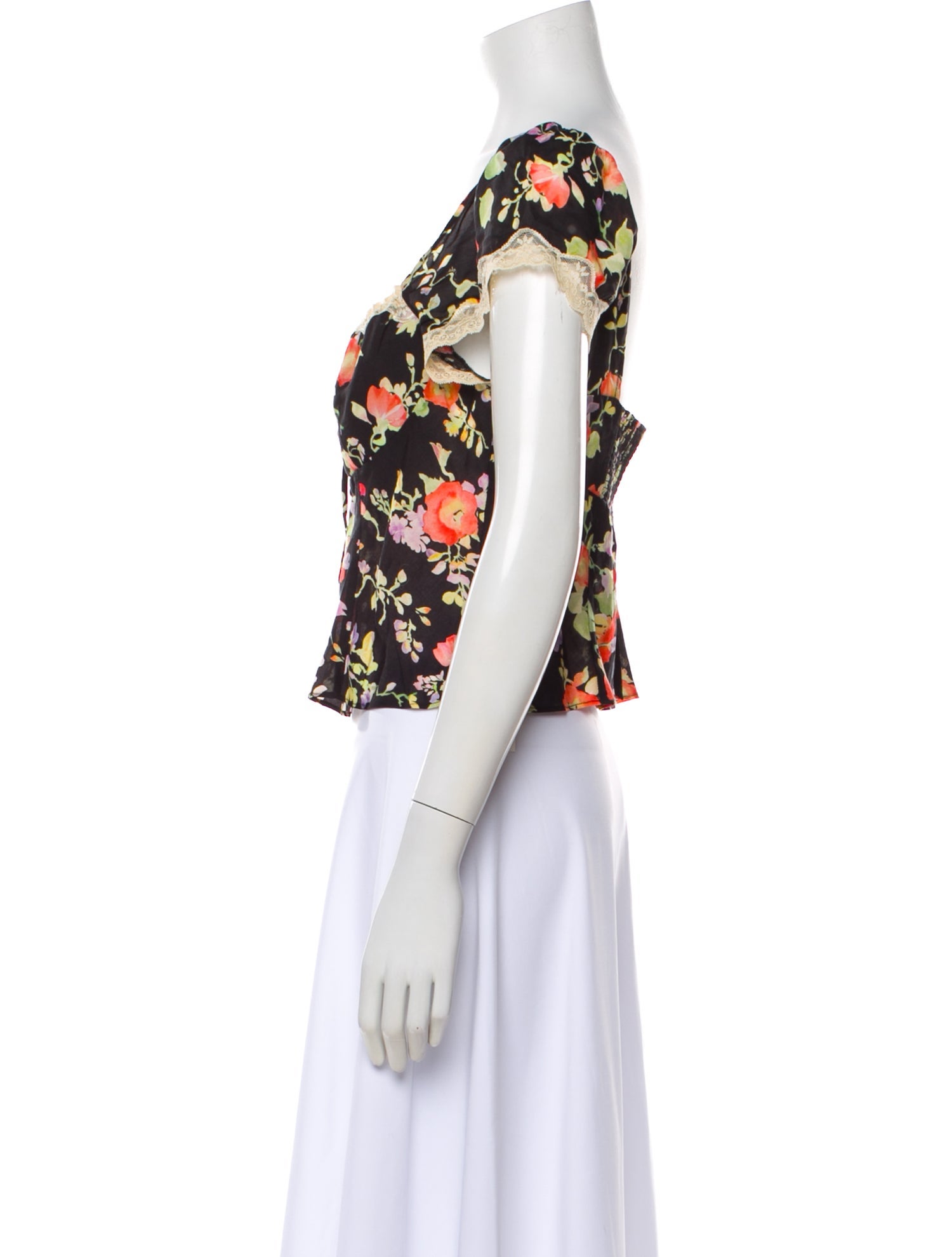 RIXO Floral Print Square Neckline Blouse