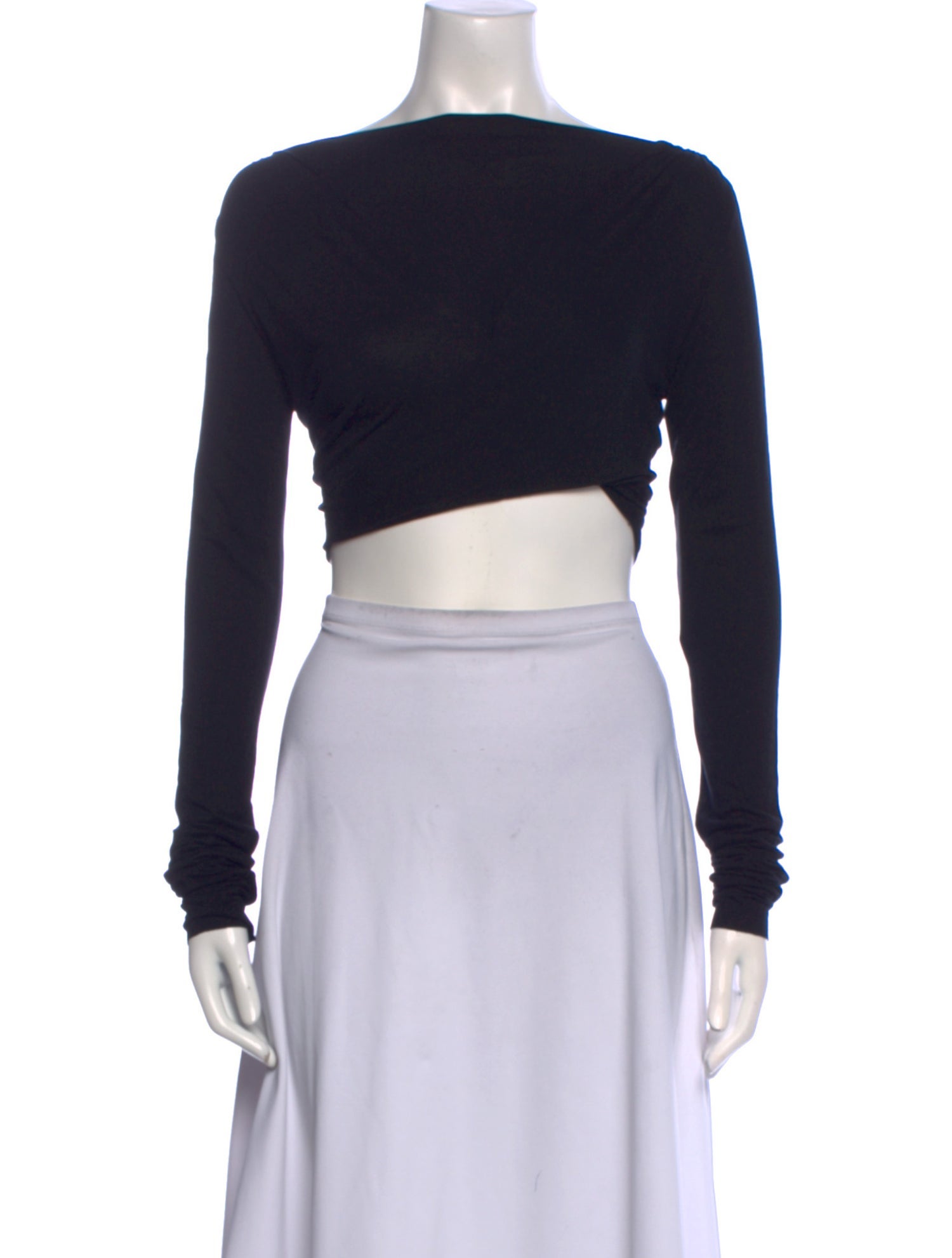 Rick Owens Lilies Bateau Neckline Long Sleeve Crop Top