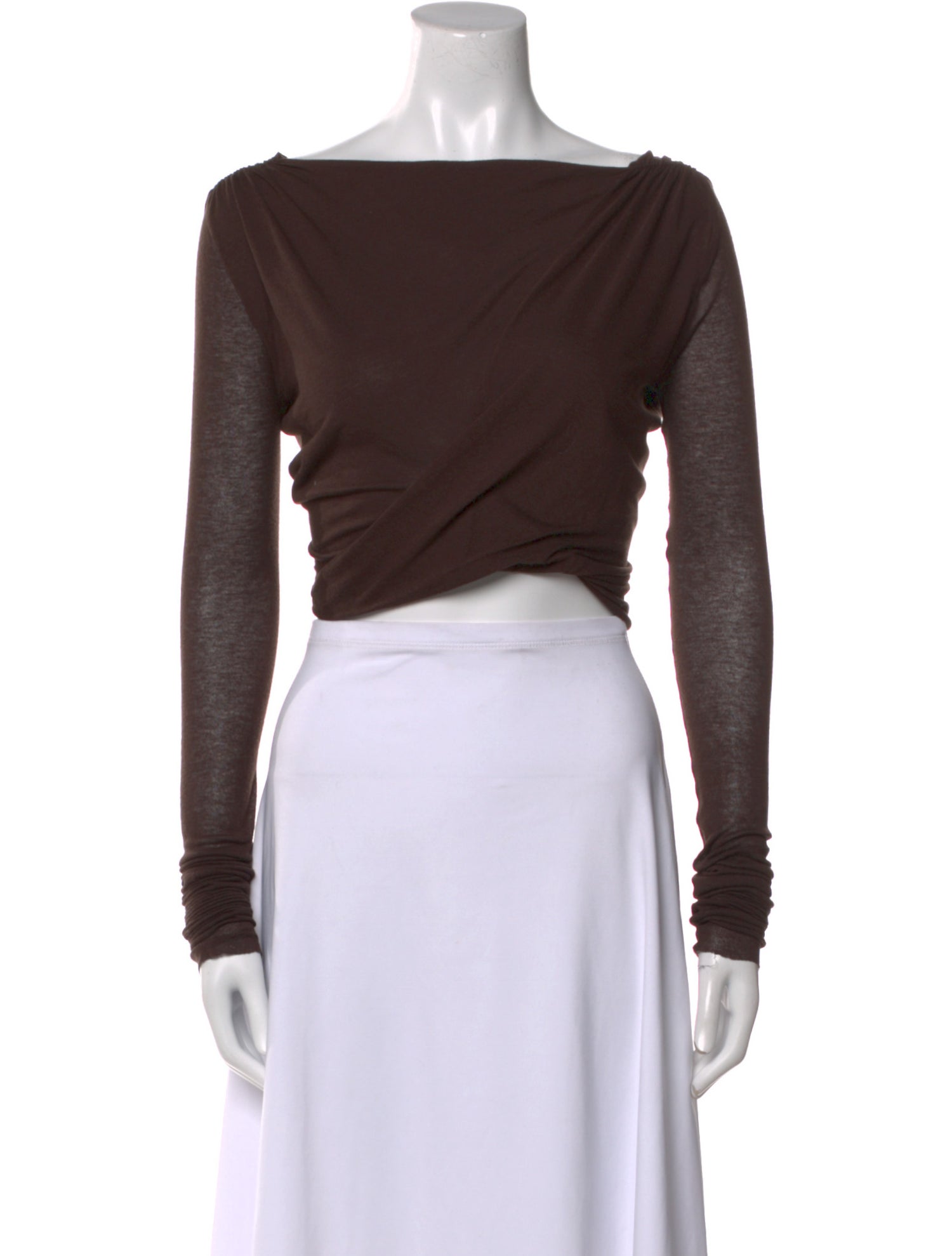 Rick Owens Lilies Bateau Neckline Long Sleeve Crop Top