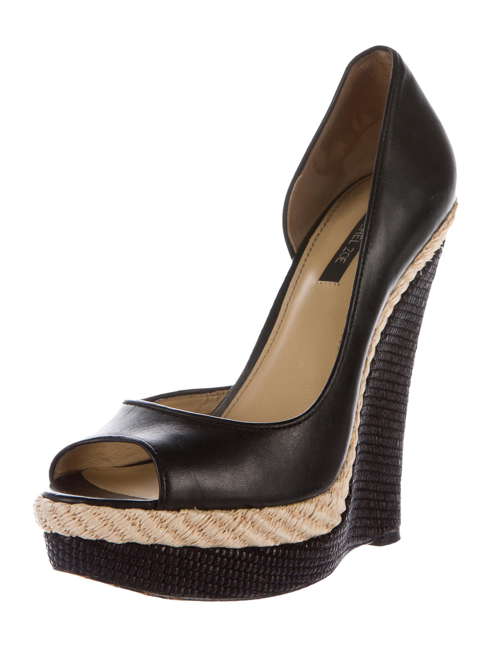 Rachel Zoe PeepToe Espadrille Wedges Black Sandals, Shoes WRL24498