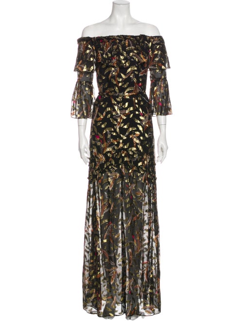 Rachel Zoe Printed Long Dress Gold