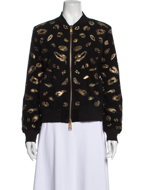 Rachel Zoe Suede Printed Bomber Jacket Black