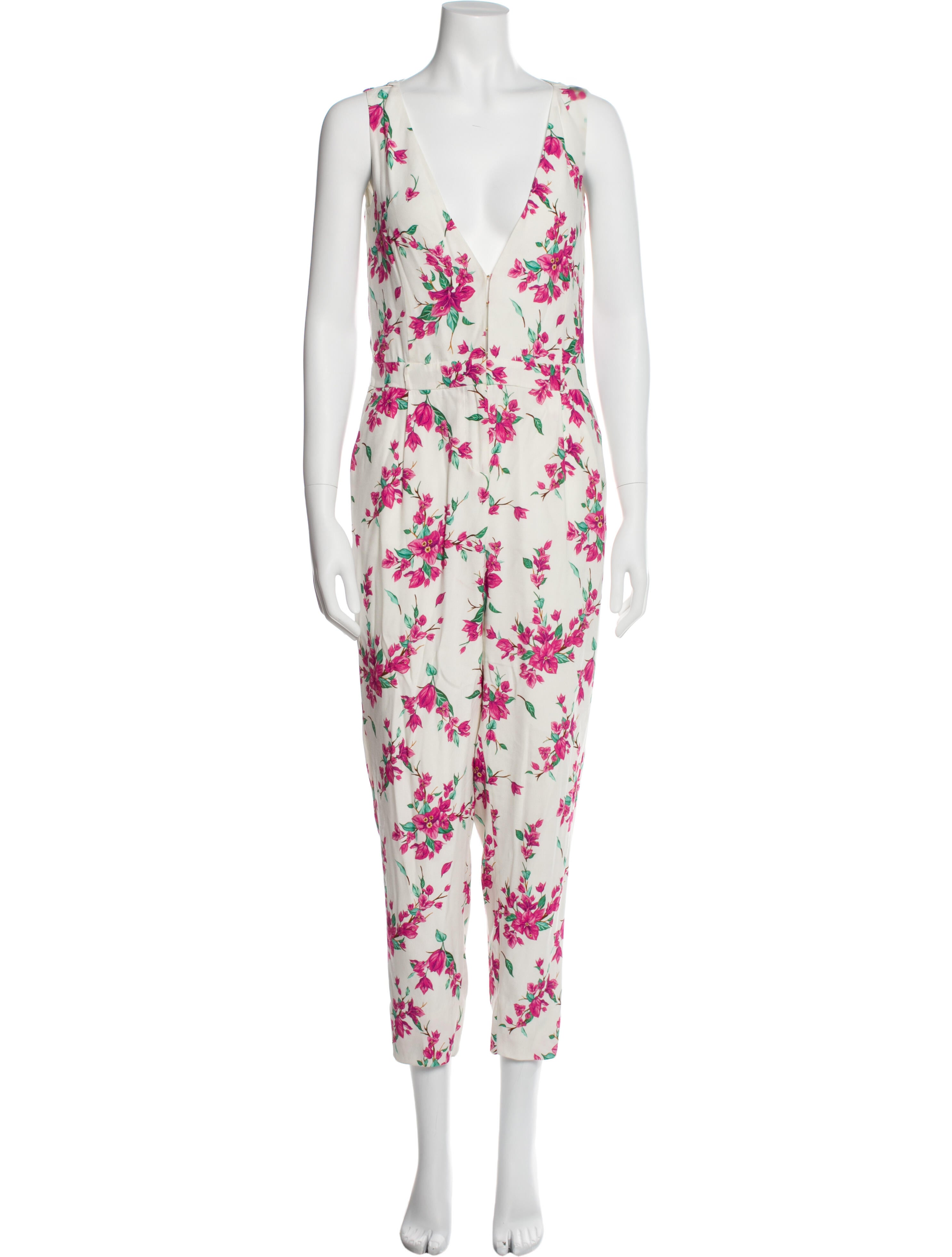 Rachel Zoe Floral Print Plunge Neckline Jumpsuit