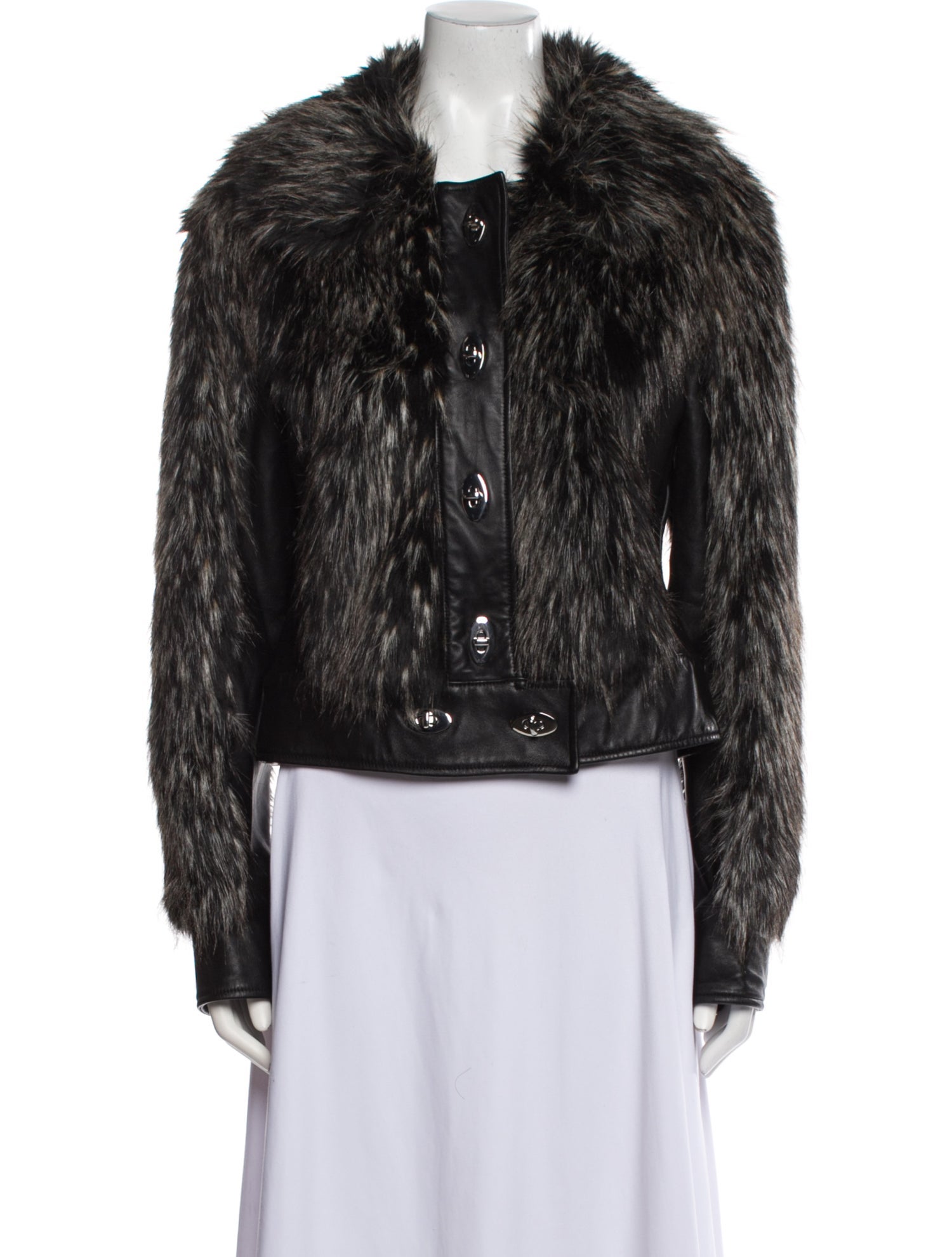 Rachel Zoe Leather Tweed Pattern Faux Fur Jacket