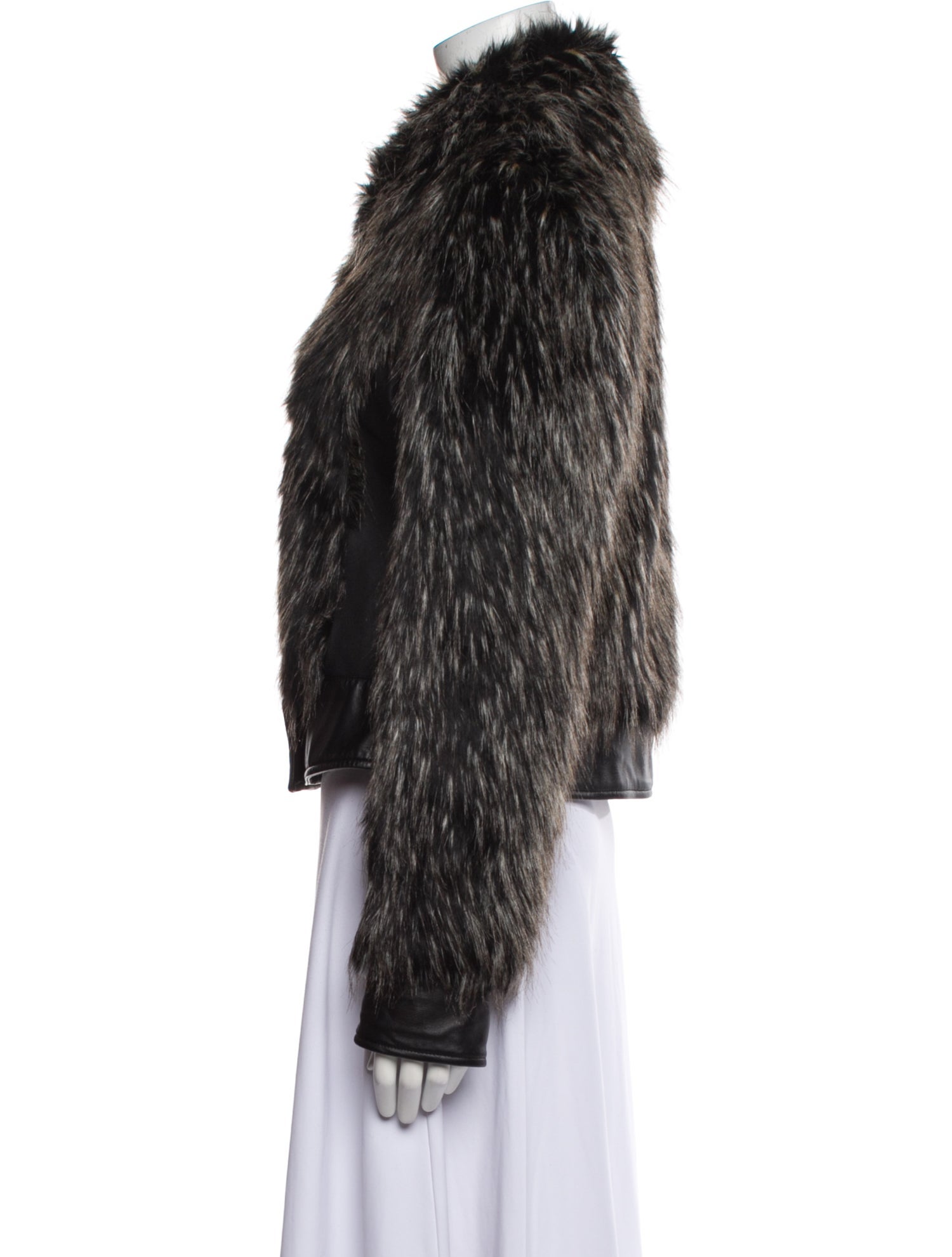 Rachel Zoe Leather Tweed Pattern Faux Fur Jacket