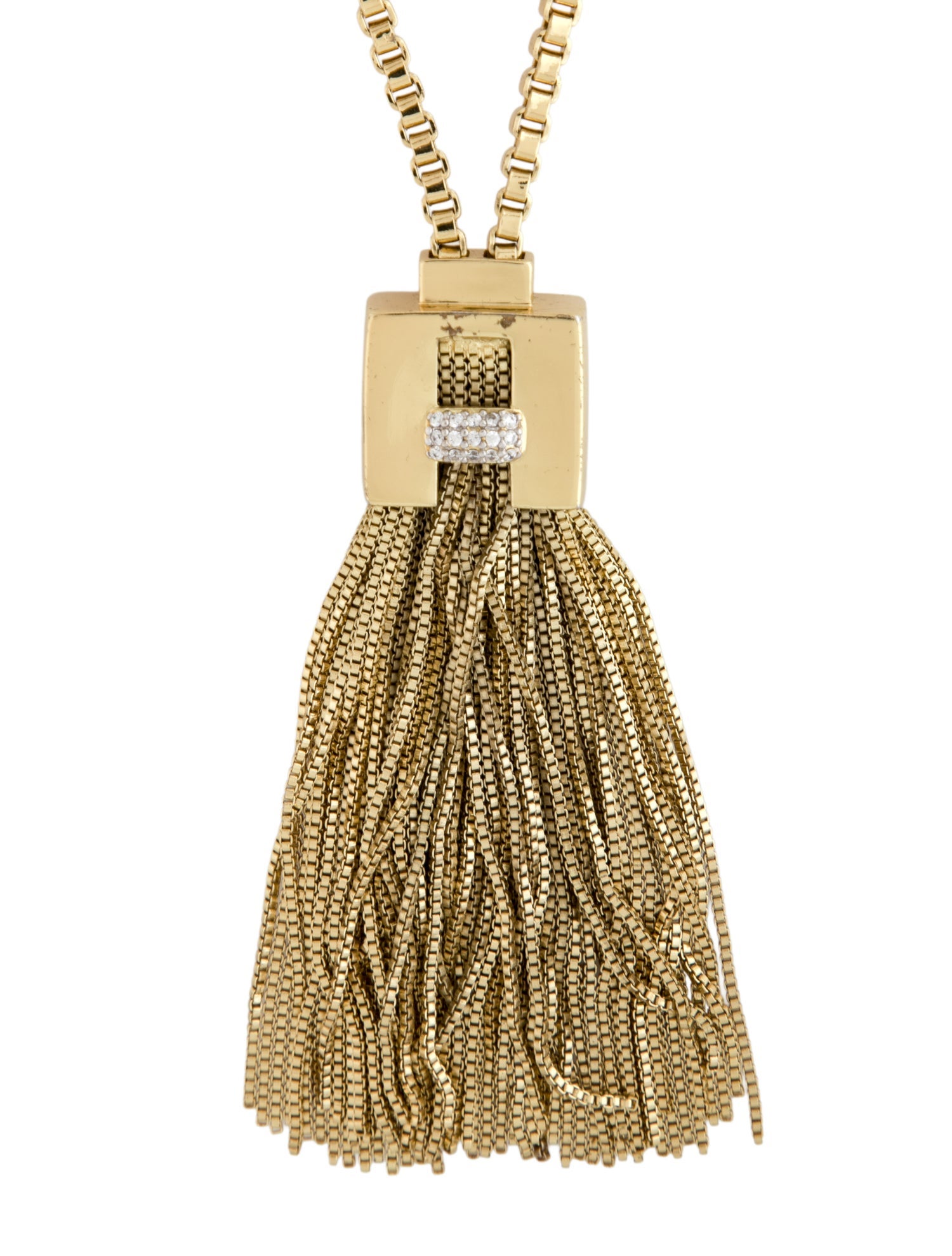 Rachel Zoe Crystal Olivia Box Chain Tassel Necklace